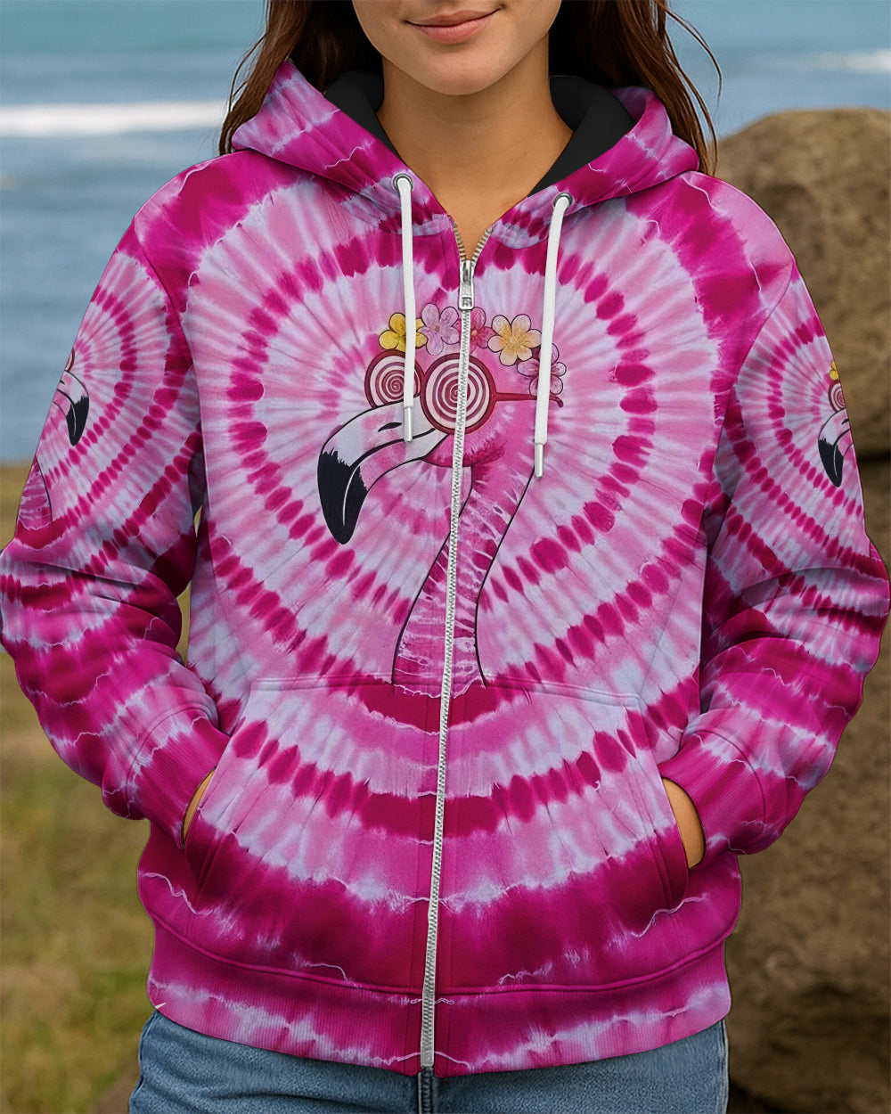 PINK SWIRL FUNNY FLAMINGO ALL OVER PRINT - YHLT2201261