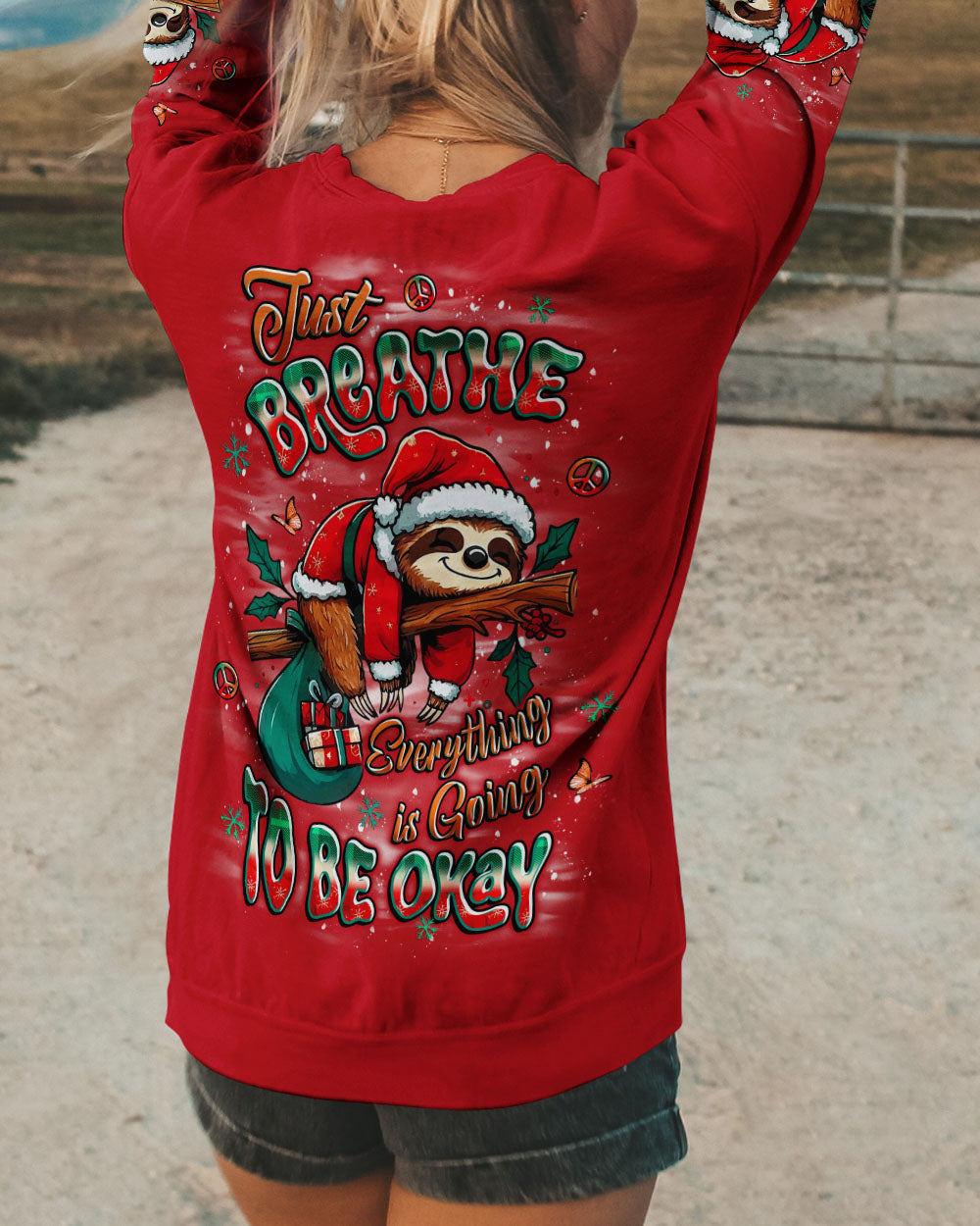 JUST BREATHE SLOTH CHRISTMAS ALL OVER PRINT - YHLT2310252