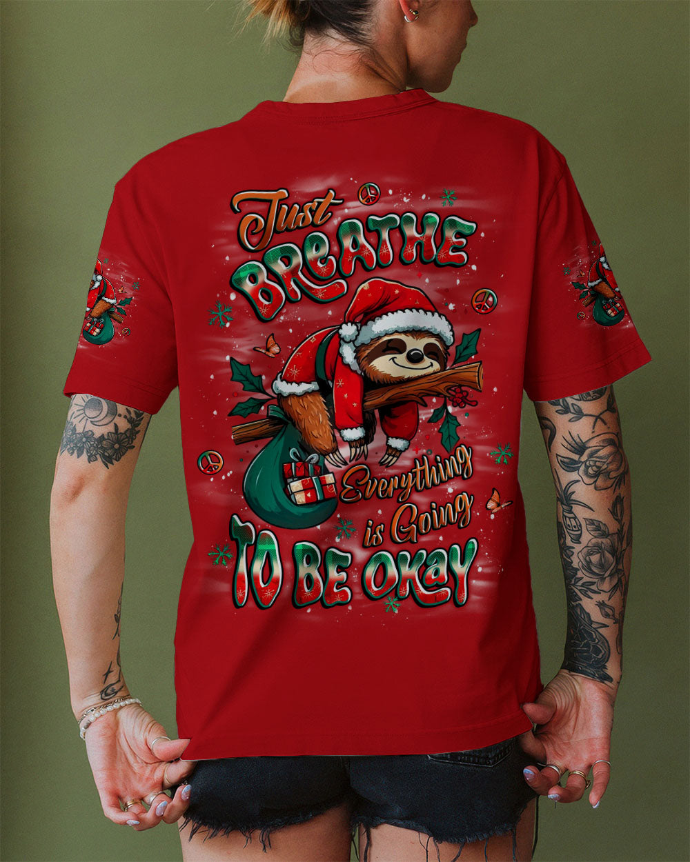 JUST BREATHE SLOTH CHRISTMAS ALL OVER PRINT - YHLT2310252