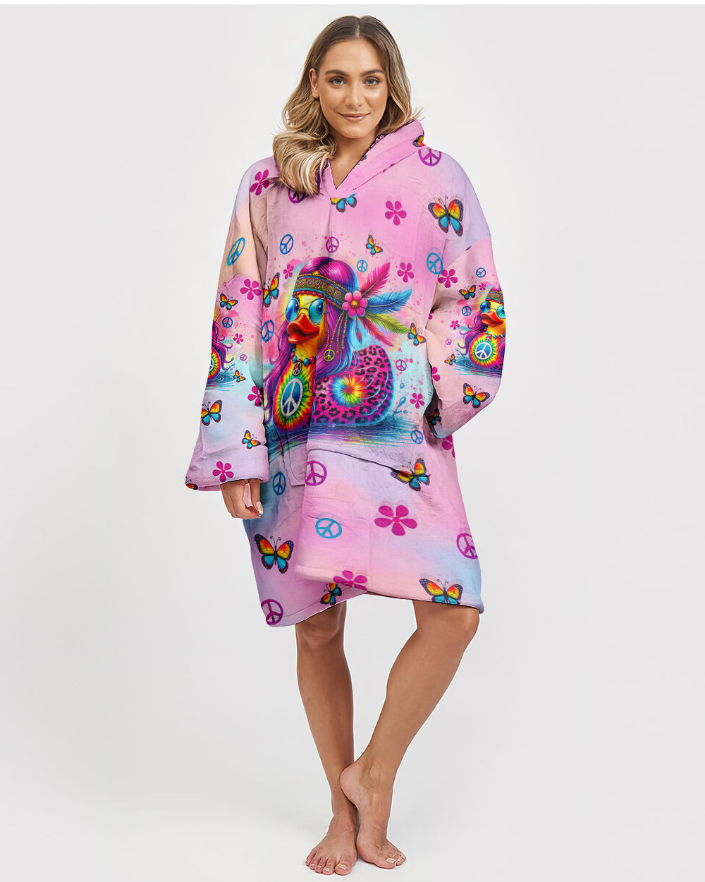 LET ME BE WEIRD IN PEACE DUCK  SHERPA BLANKET HOODIE - TLTR1311245
