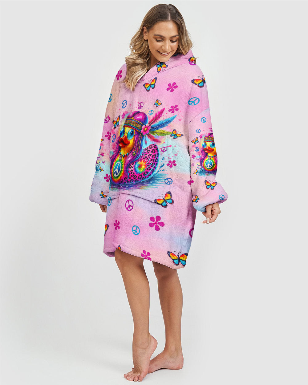 LET ME BE WEIRD IN PEACE DUCK  SHERPA BLANKET HOODIE - TLTR1311245