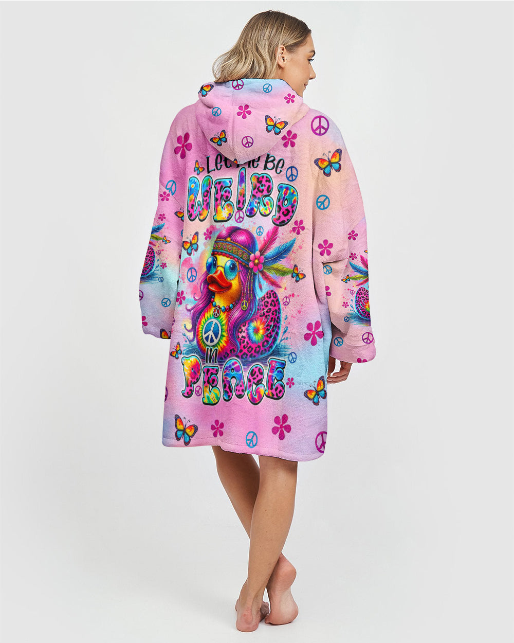LET ME BE WEIRD IN PEACE DUCK  SHERPA BLANKET HOODIE - TLTR1311245