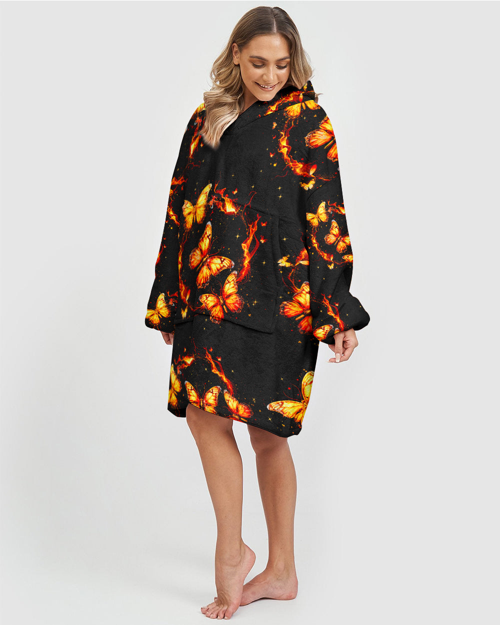 JUST BREATHE BUTTERFLY SHERPA BLANKET HOODIE - TYQY13112423