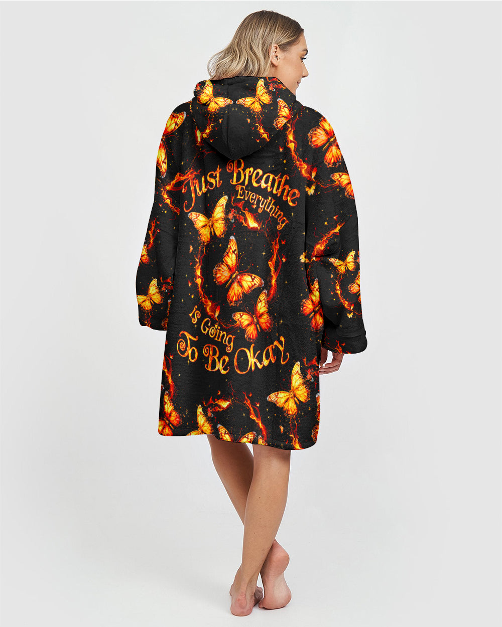 JUST BREATHE BUTTERFLY SHERPA BLANKET HOODIE - TYQY13112423