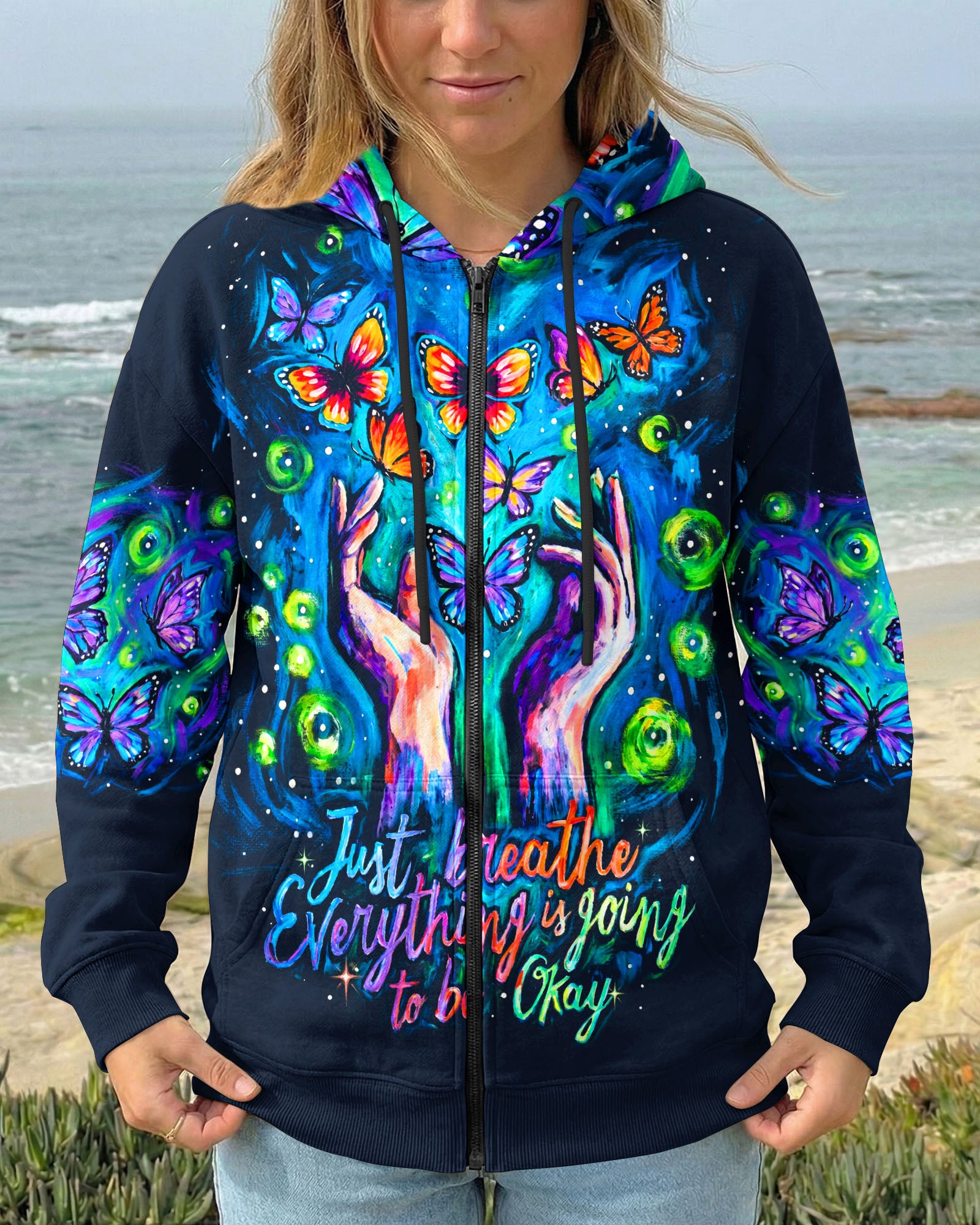 JUST BREATHE EVERYTHING IS GOING TO BE OKAY BUTTERFLY ALL OVER PRINT - KM2804261