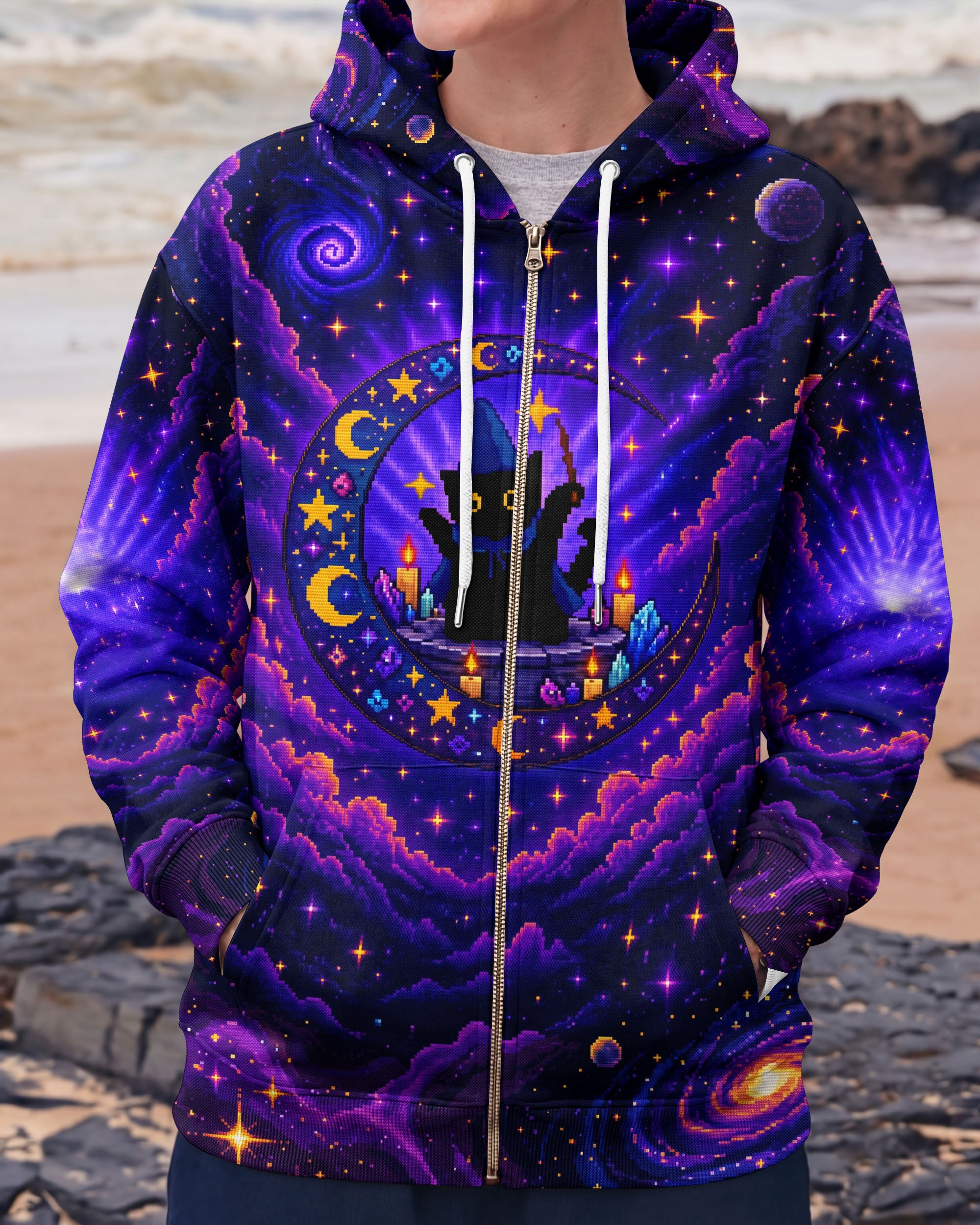 GALAXY WITCH CAT PIXEL ALL OVER PRINT - KMTM2205261