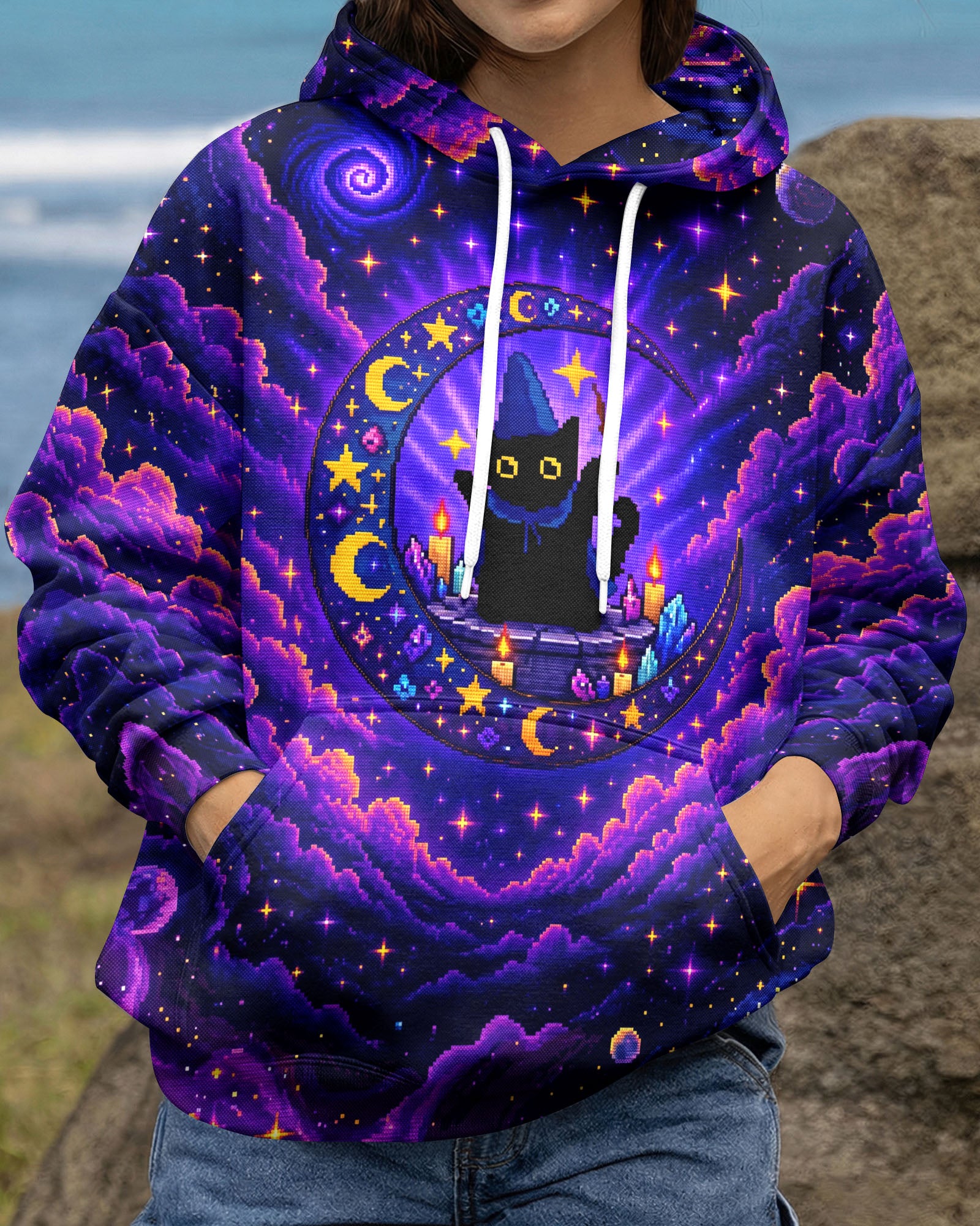 A WEE BIT WICKED BLACK CAT WITCH MOON ALL OVER PRINT - KMTM2207261