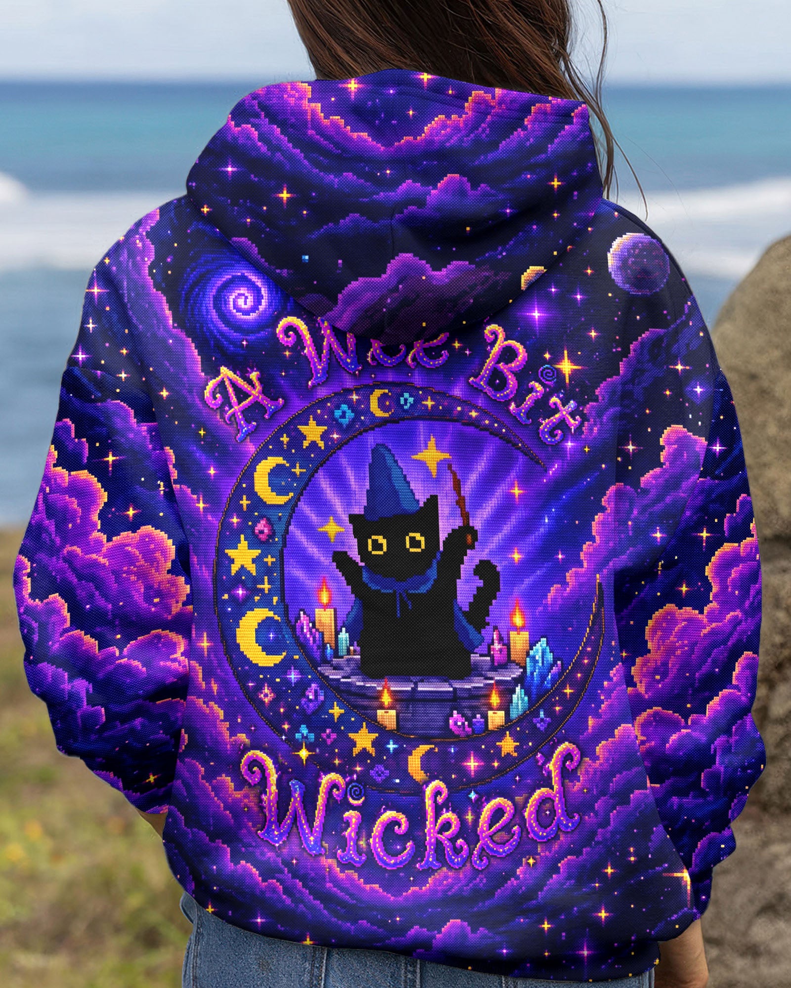 A WEE BIT WICKED BLACK CAT WITCH MOON ALL OVER PRINT - KMTM2207261