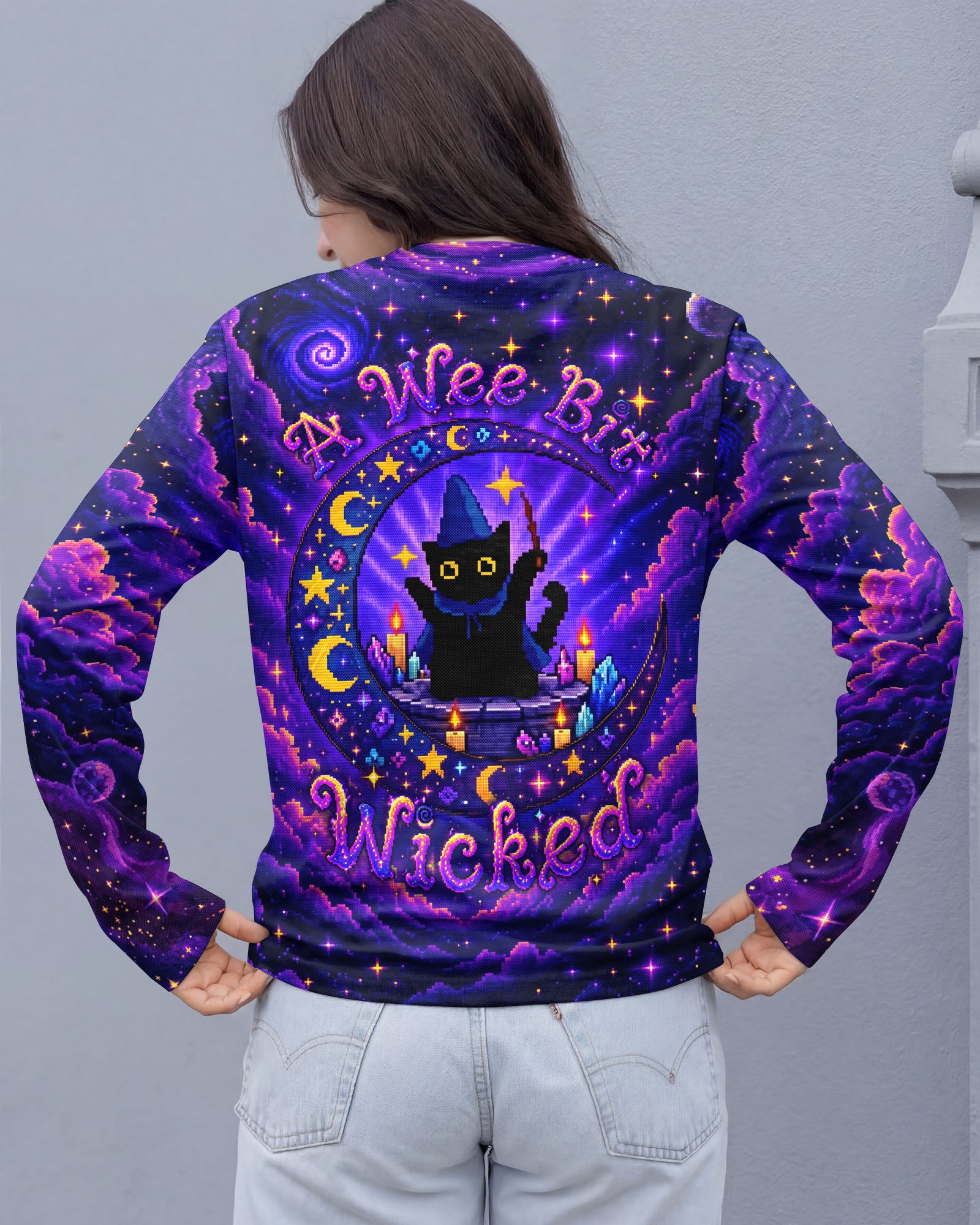 A WEE BIT WICKED BLACK CAT WITCH MOON ALL OVER PRINT - KMTM2207261