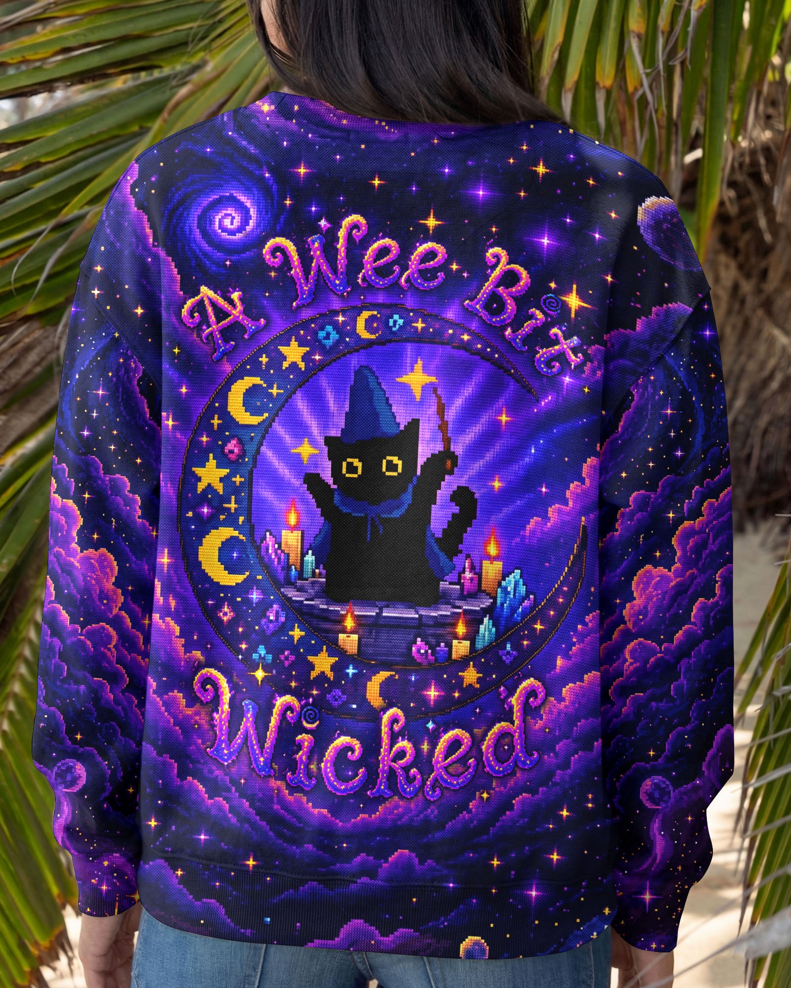 A WEE BIT WICKED BLACK CAT WITCH MOON ALL OVER PRINT - KMTM2207261
