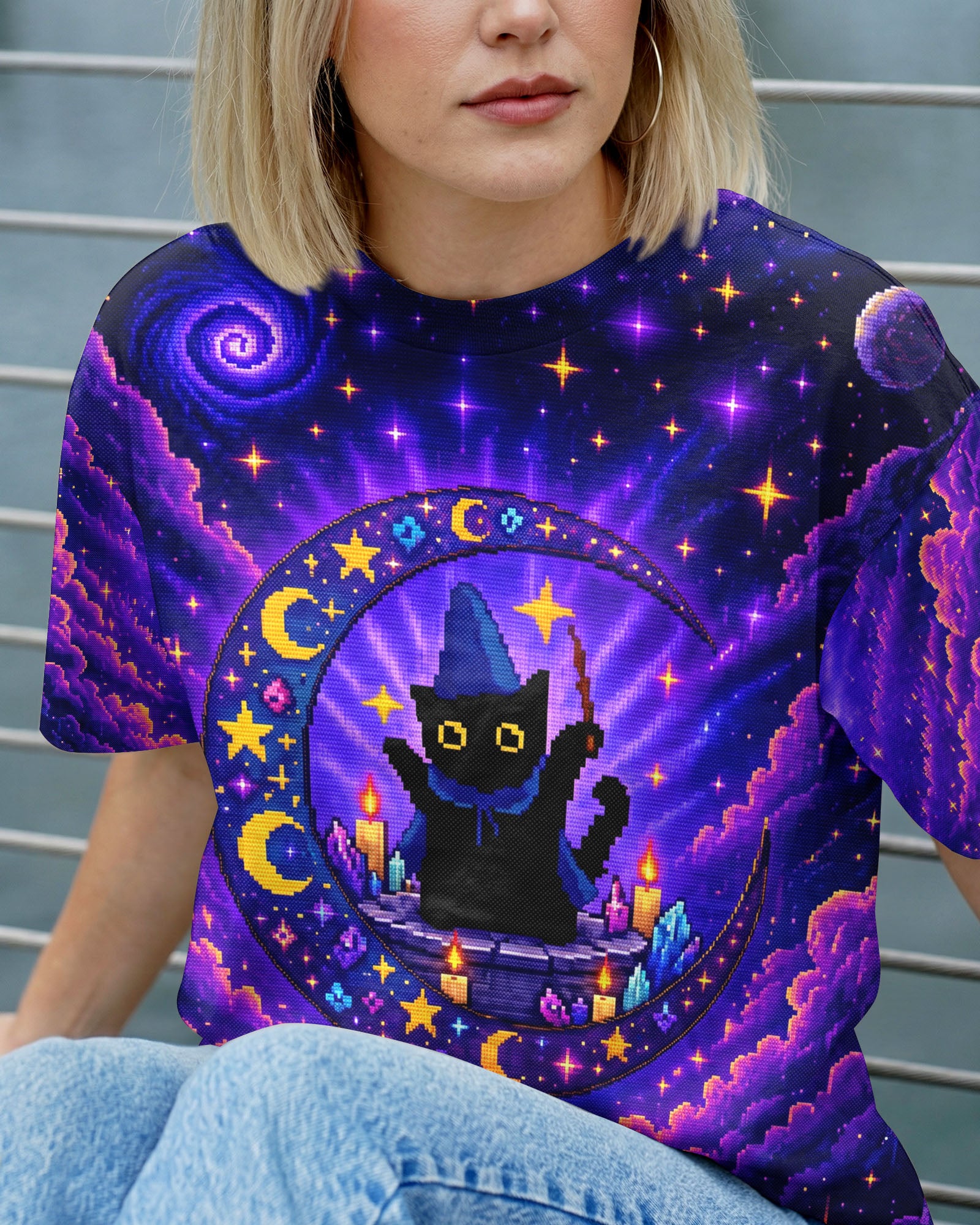 A WEE BIT WICKED BLACK CAT WITCH MOON ALL OVER PRINT - KMTM2207261