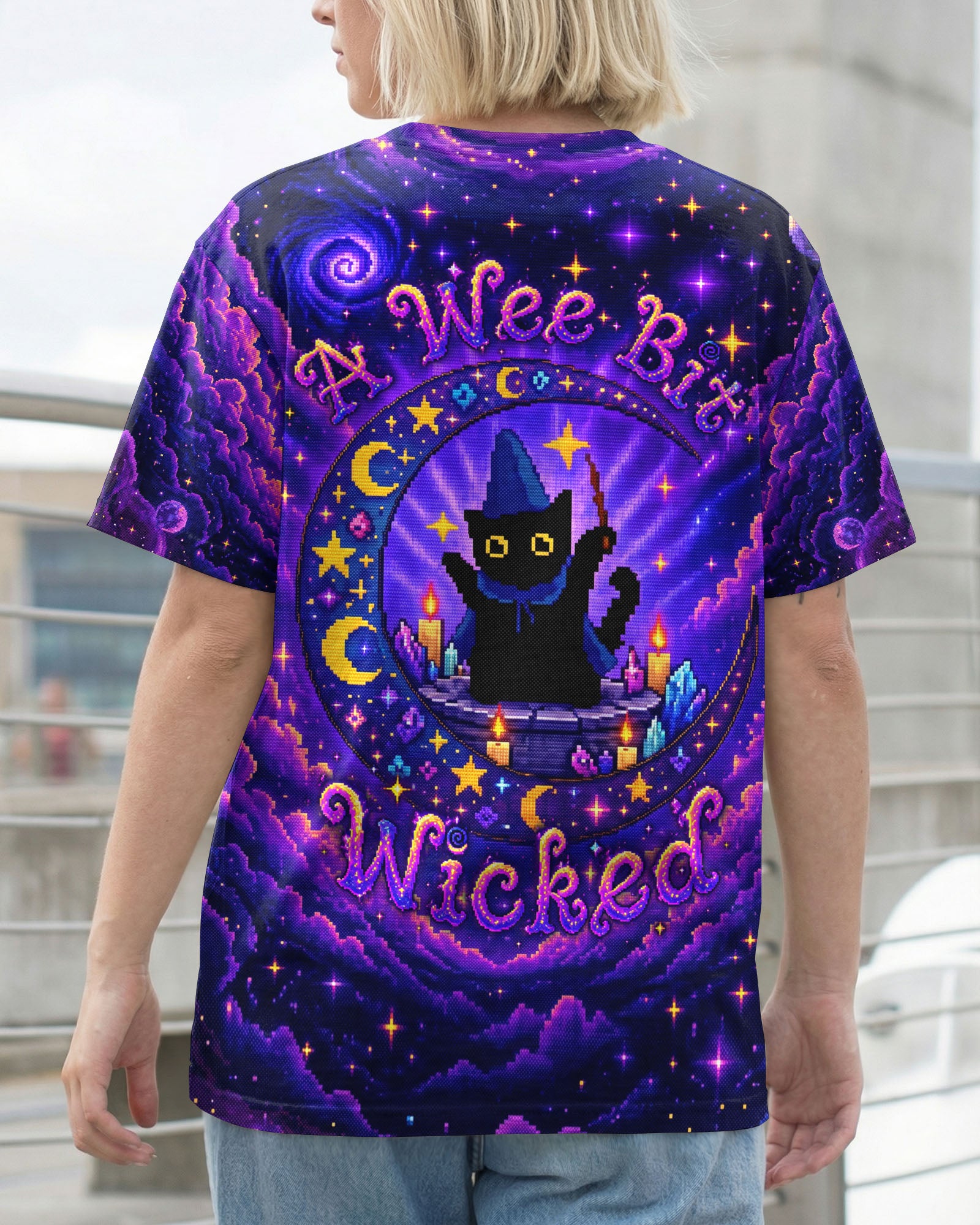 A WEE BIT WICKED BLACK CAT WITCH MOON ALL OVER PRINT - KMTM2207261