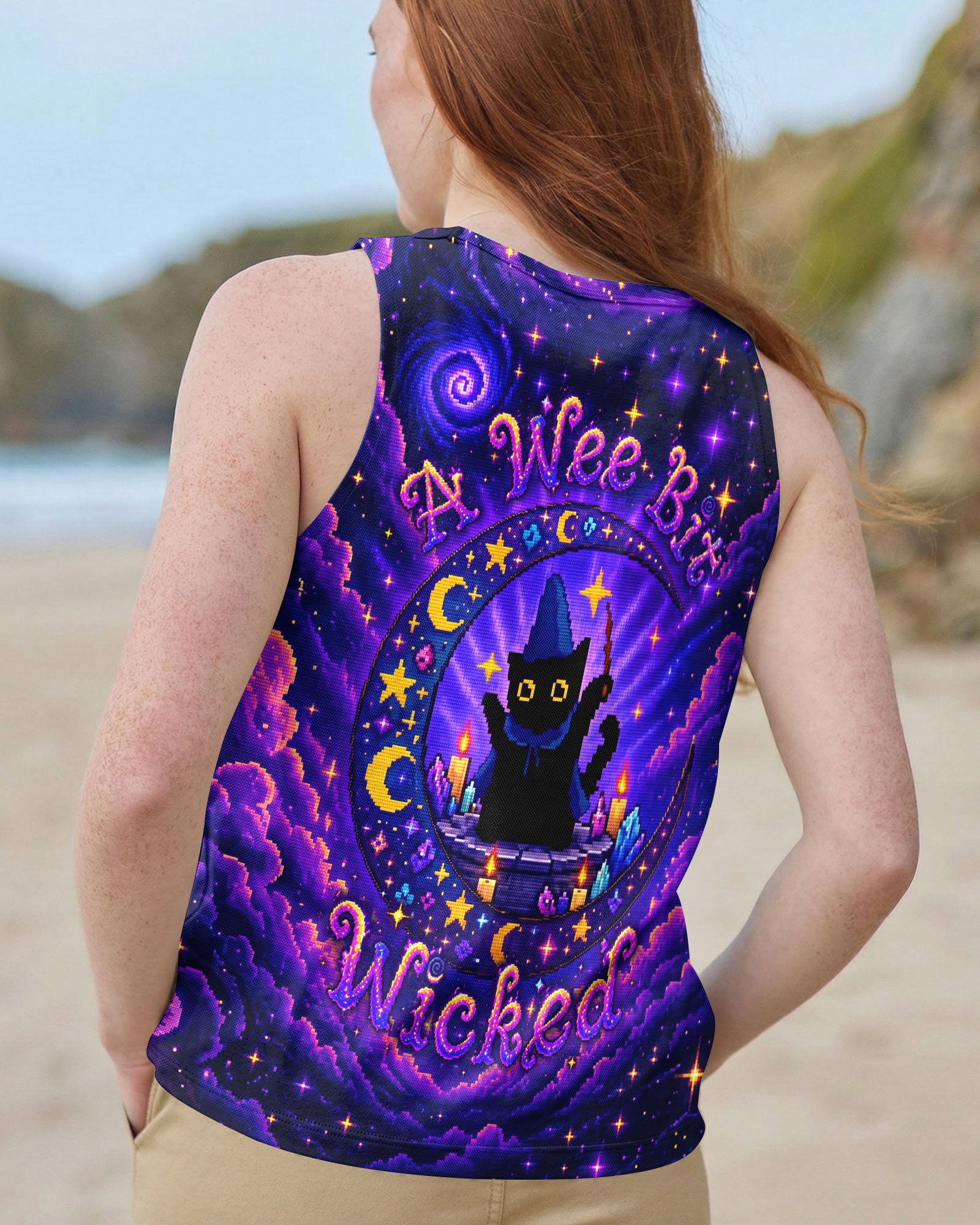 A WEE BIT WICKED BLACK CAT WITCH MOON ALL OVER PRINT - KMTM2207261