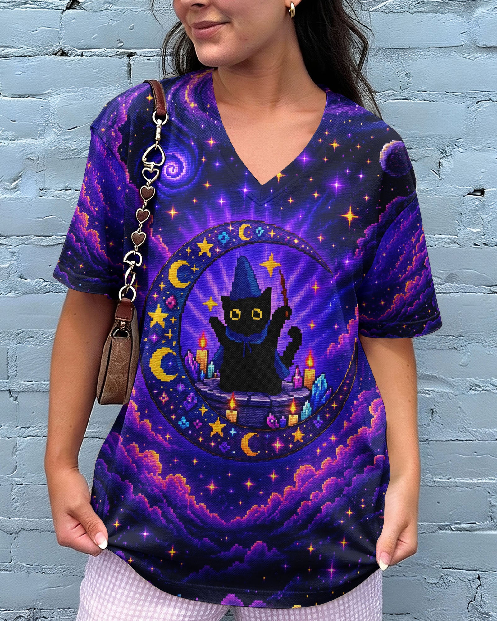A WEE BIT WICKED BLACK CAT WITCH MOON ALL OVER PRINT - KMTM2207261