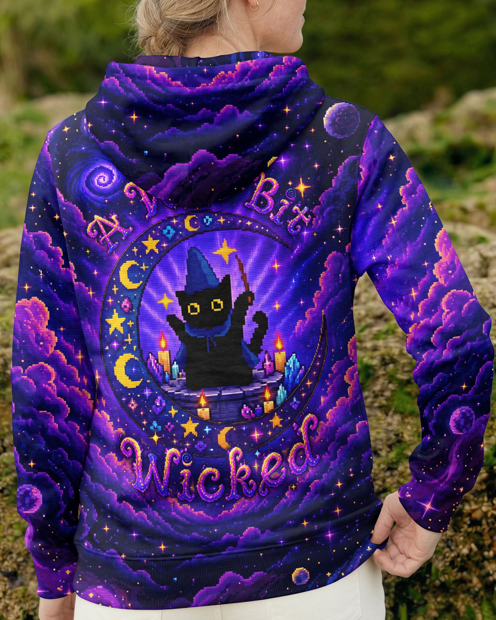 A WEE BIT WICKED BLACK CAT WITCH MOON ALL OVER PRINT - KMTM2207261