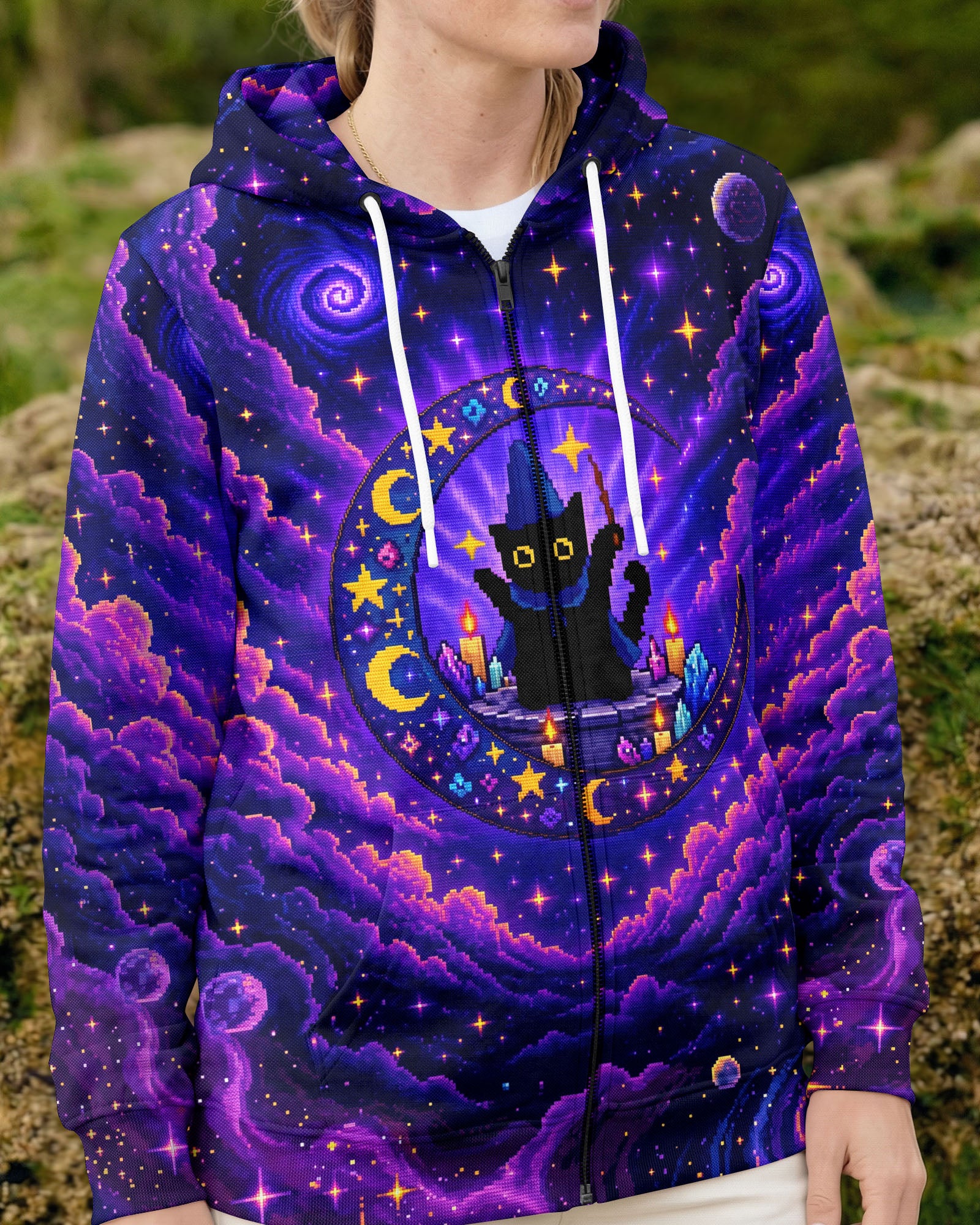 A WEE BIT WICKED BLACK CAT WITCH MOON ALL OVER PRINT - KMTM2207261
