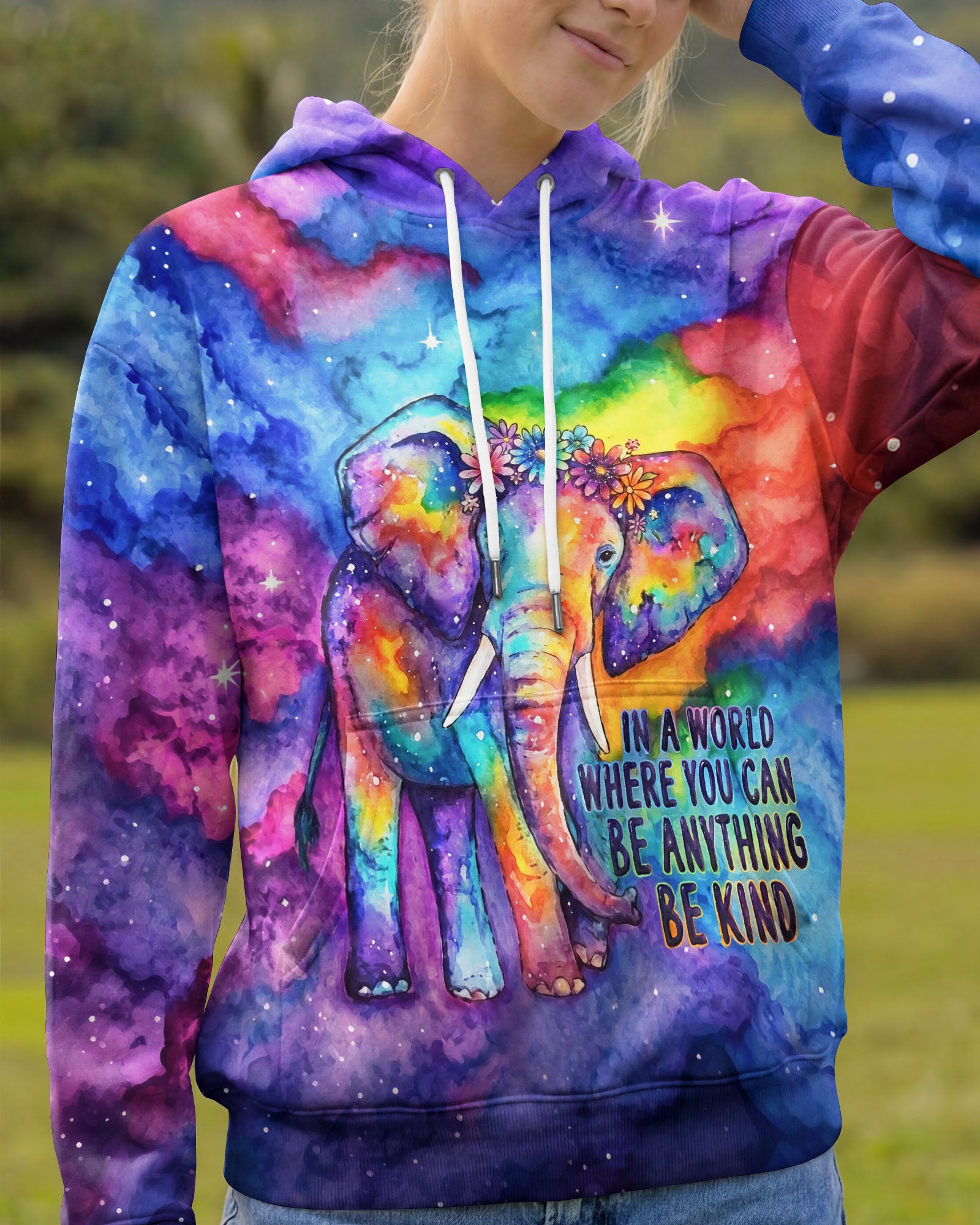 COSMIC ELEPHANT BE KIND WATERCOLOR ALL OVER PRINT - RI1405262