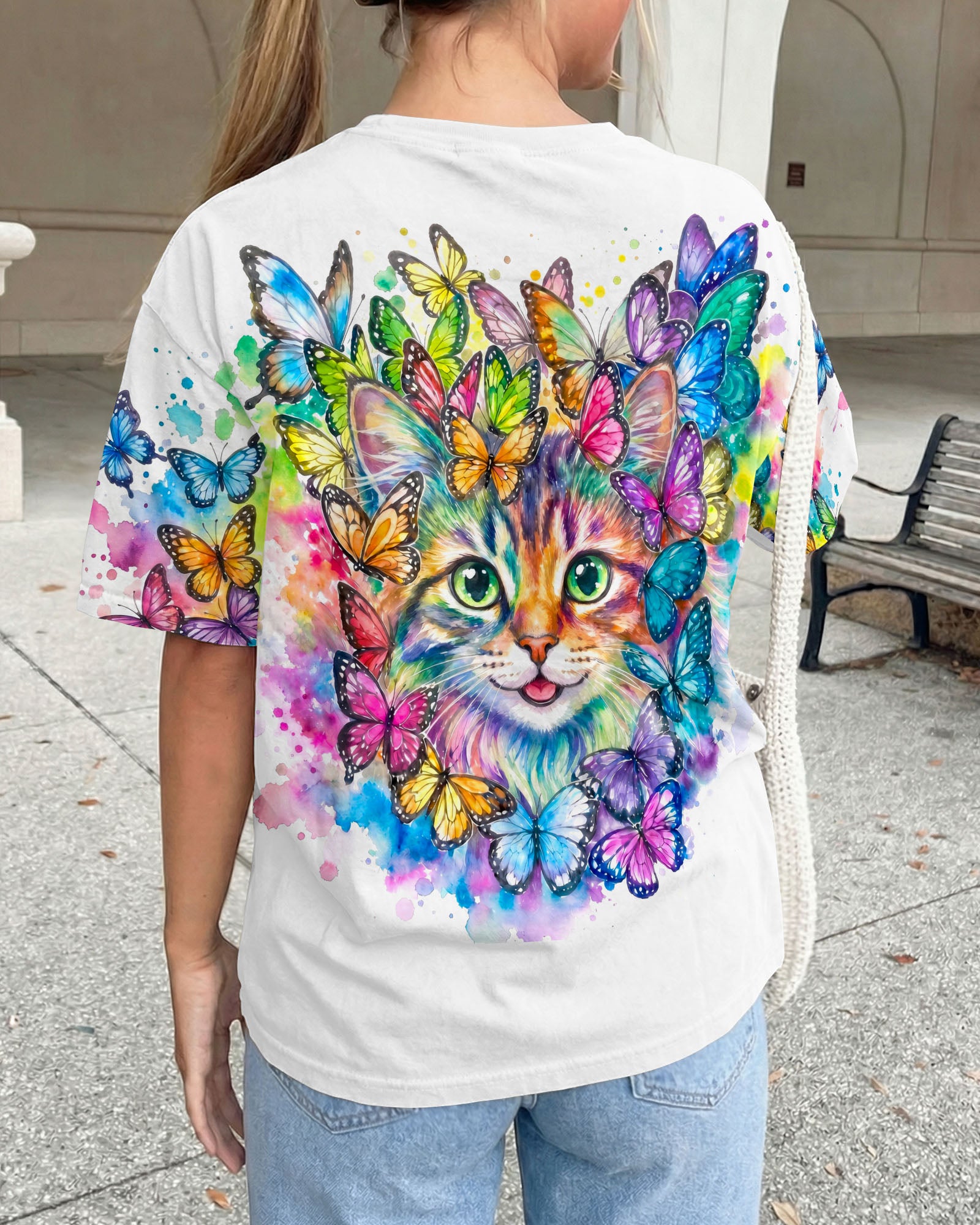 WHISPER WORDS OF WISDOM BUTTERFLY CAT WATERCOLOR ALL OVER PRINT - RI1505261