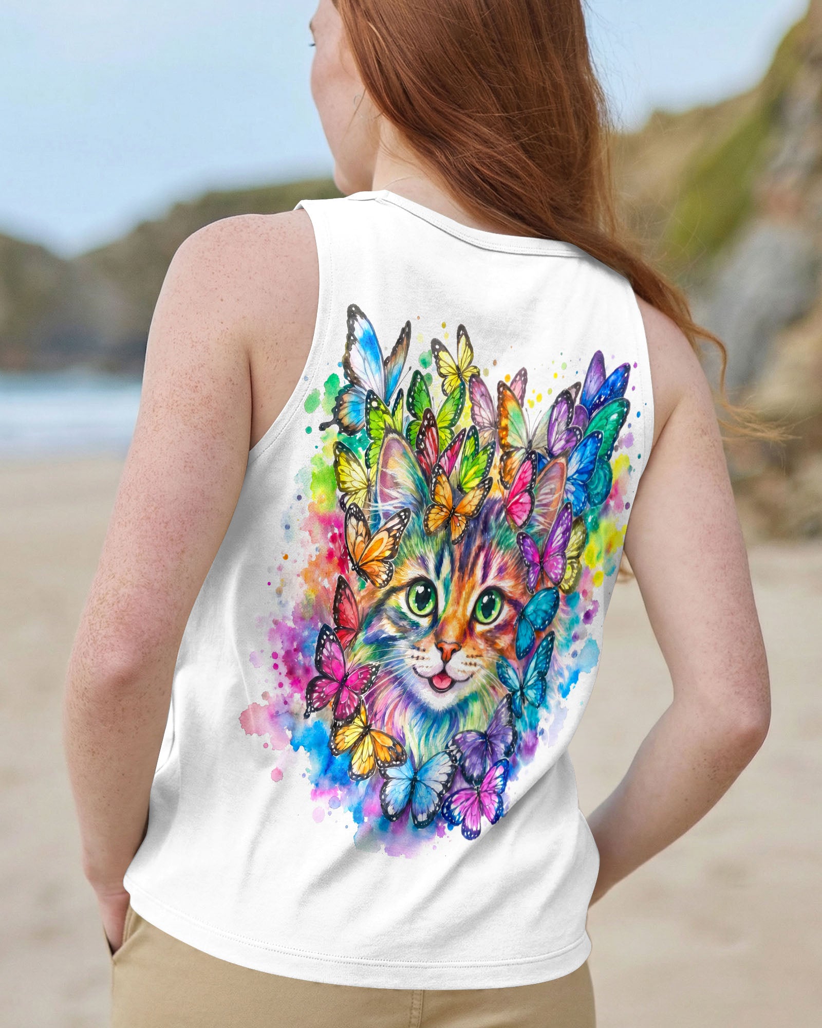 WHISPER WORDS OF WISDOM BUTTERFLY CAT WATERCOLOR ALL OVER PRINT - RI1505261