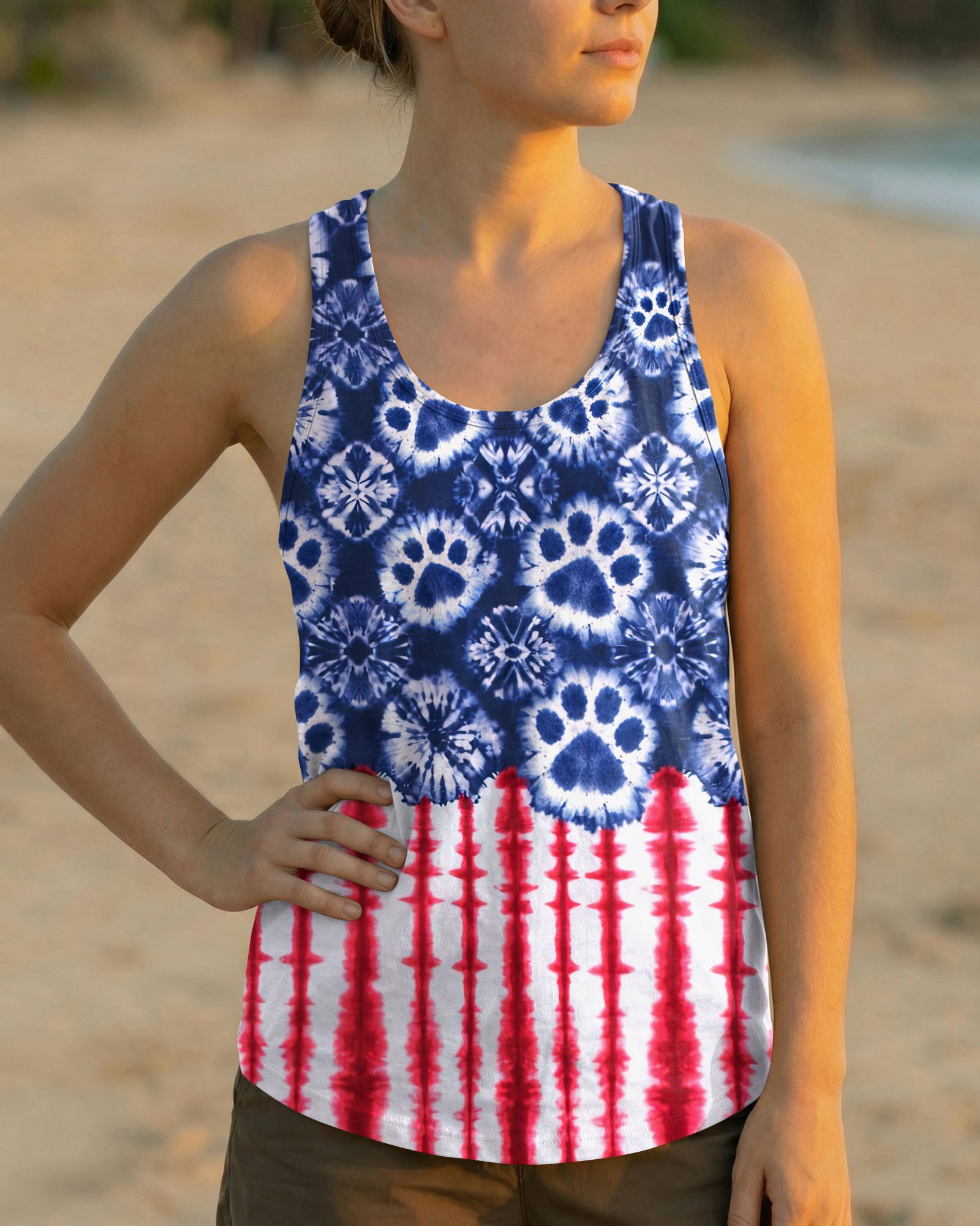 STARS AND STRIPES PATTERN PAW ALL OVER PRINT SHIRT - KM3103262