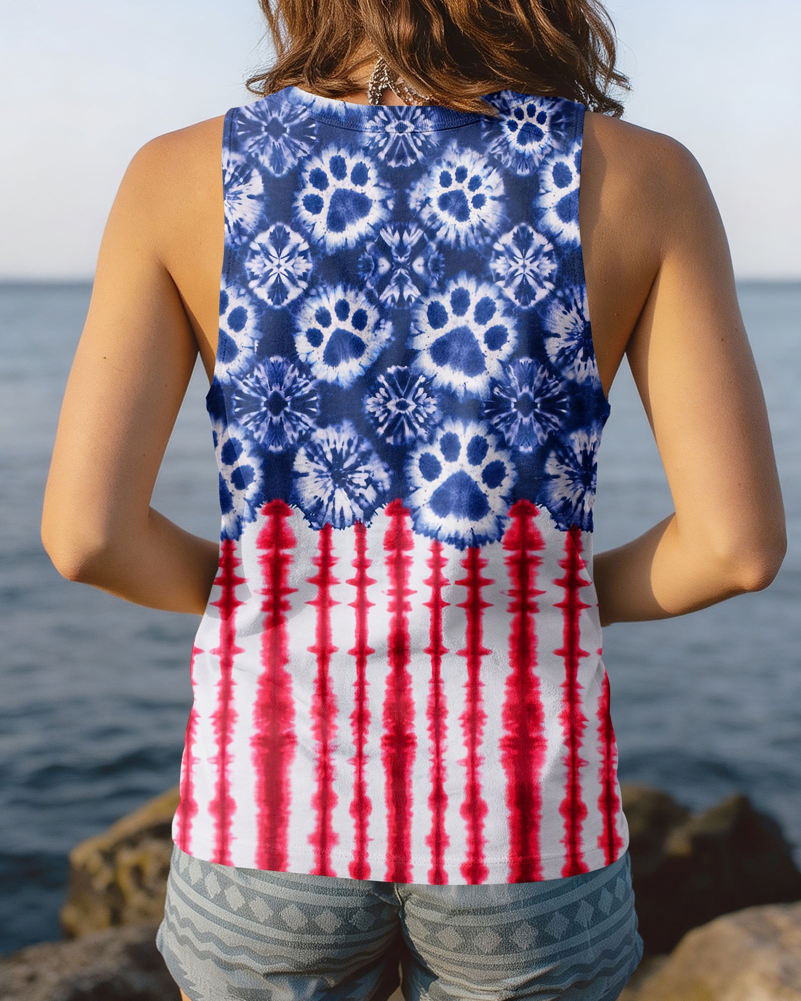 STARS AND STRIPES PATTERN PAW ALL OVER PRINT SHIRT - KM3103262