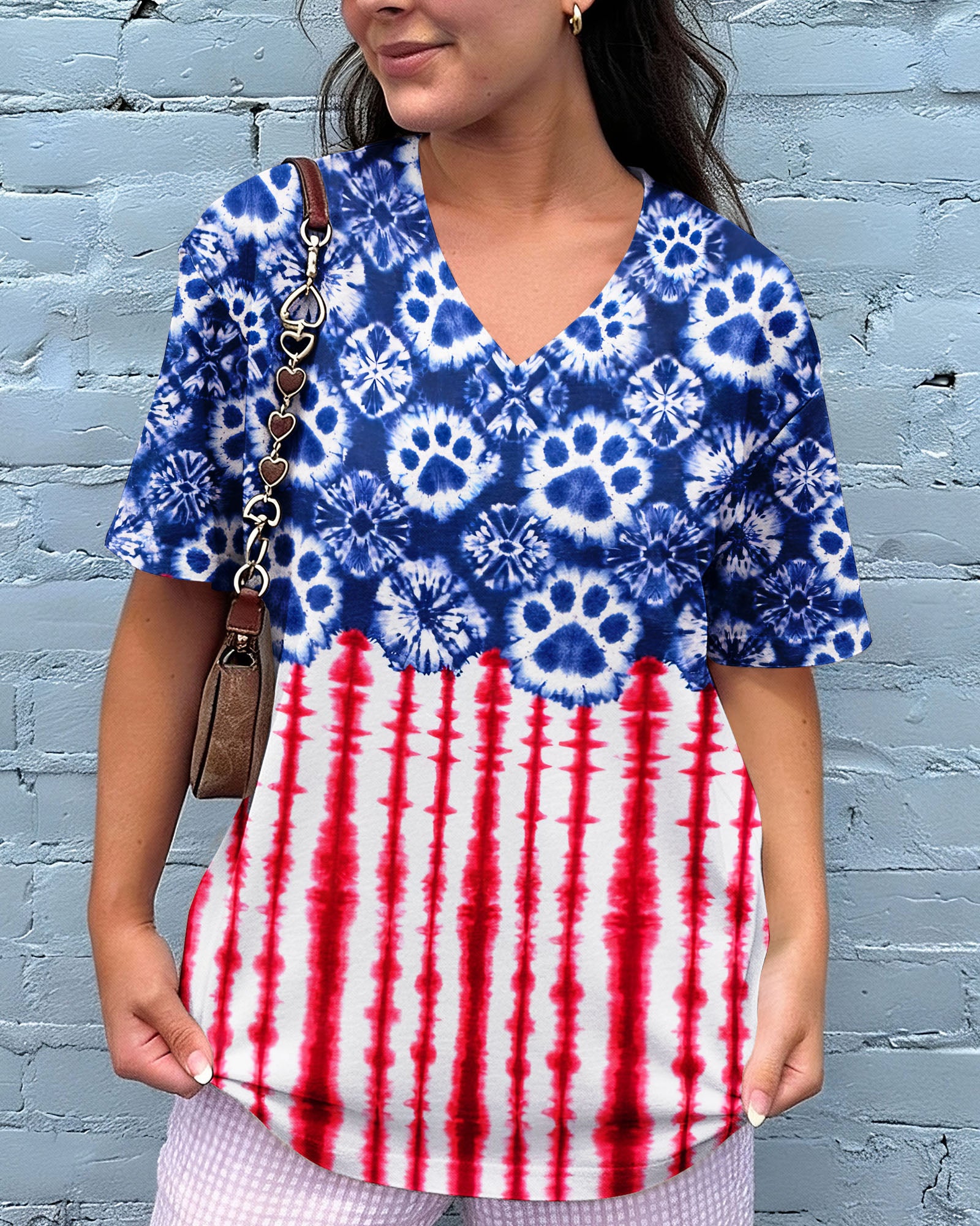STARS AND STRIPES PATTERN PAW ALL OVER PRINT SHIRT - KM3103262