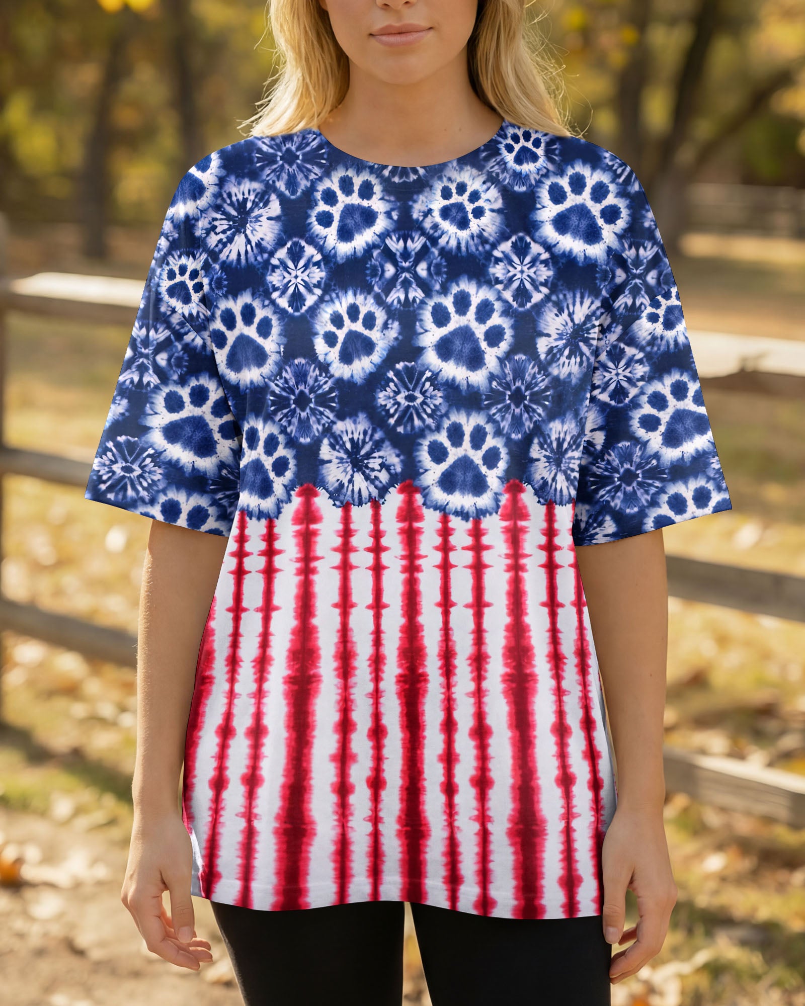 STARS AND STRIPES PATTERN PAW ALL OVER PRINT SHIRT - KM3103262