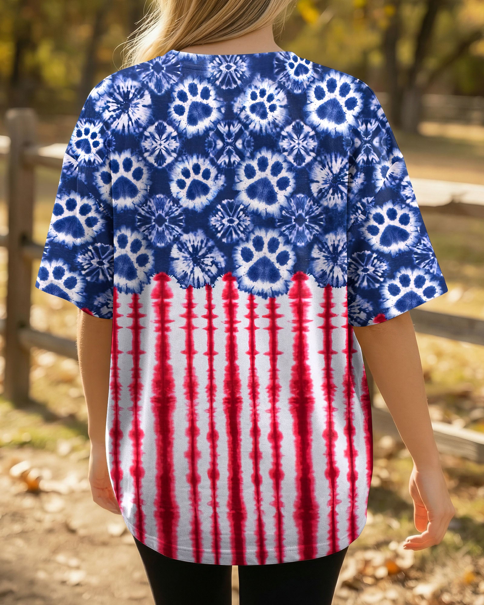 STARS AND STRIPES PATTERN PAW ALL OVER PRINT SHIRT - KM3103262