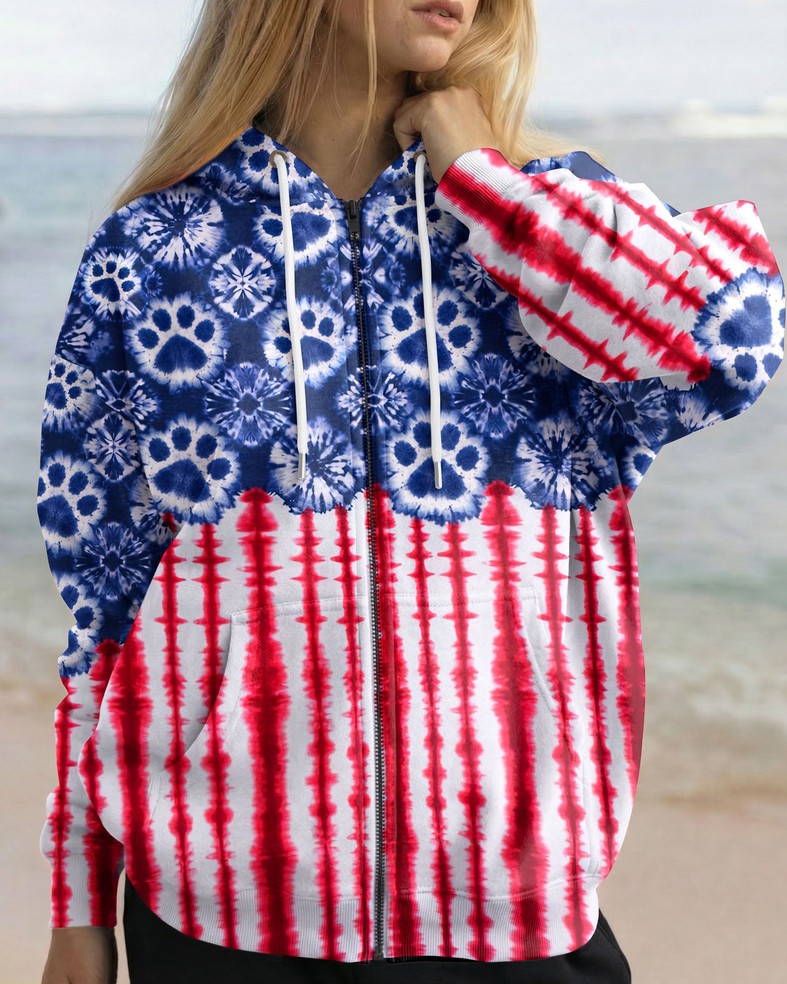 STARS AND STRIPES PATTERN PAW ALL OVER PRINT SHIRT - KM3103262