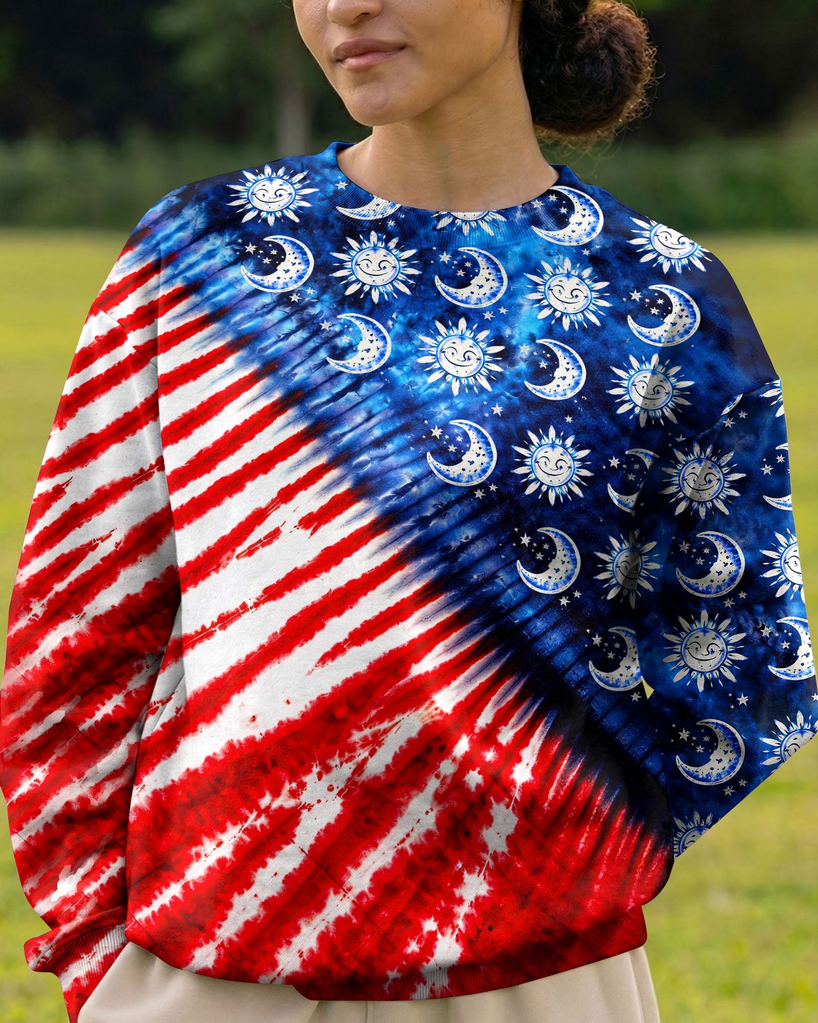 SUN AND MOON RED WHITE & BLUE SWIRL ALL OVER PRINT - TLHG0104262
