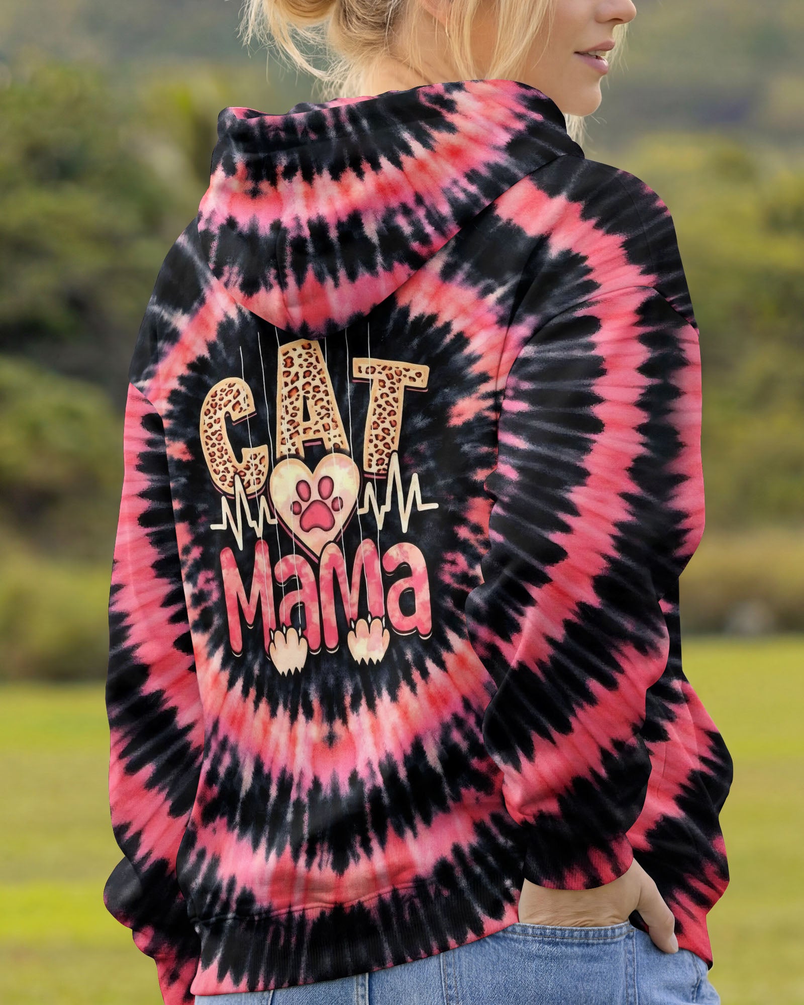 CAT MAMA HEARTBEAT SWIRL ALL OVER PRINT - TLHG0403263