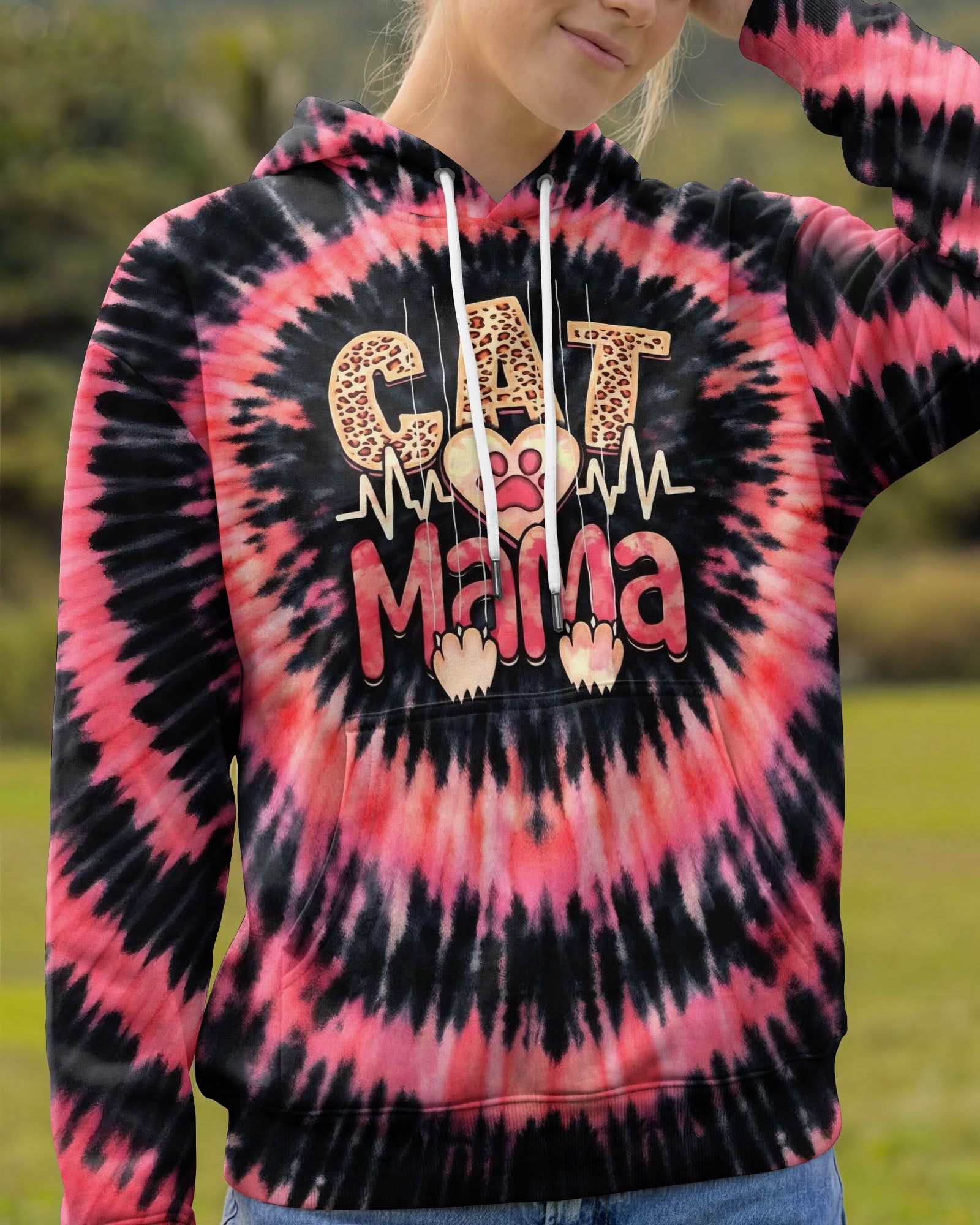 CAT MAMA HEARTBEAT SWIRL ALL OVER PRINT - TLHG0403263