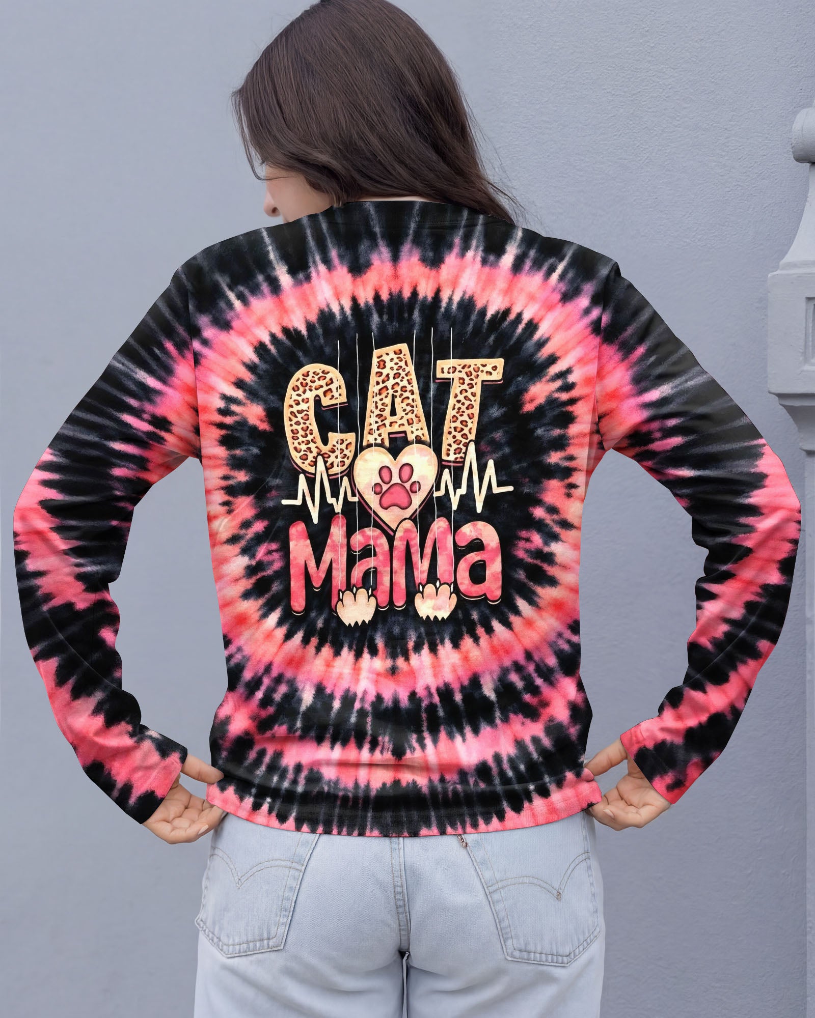 CAT MAMA HEARTBEAT SWIRL ALL OVER PRINT - TLHG0403263