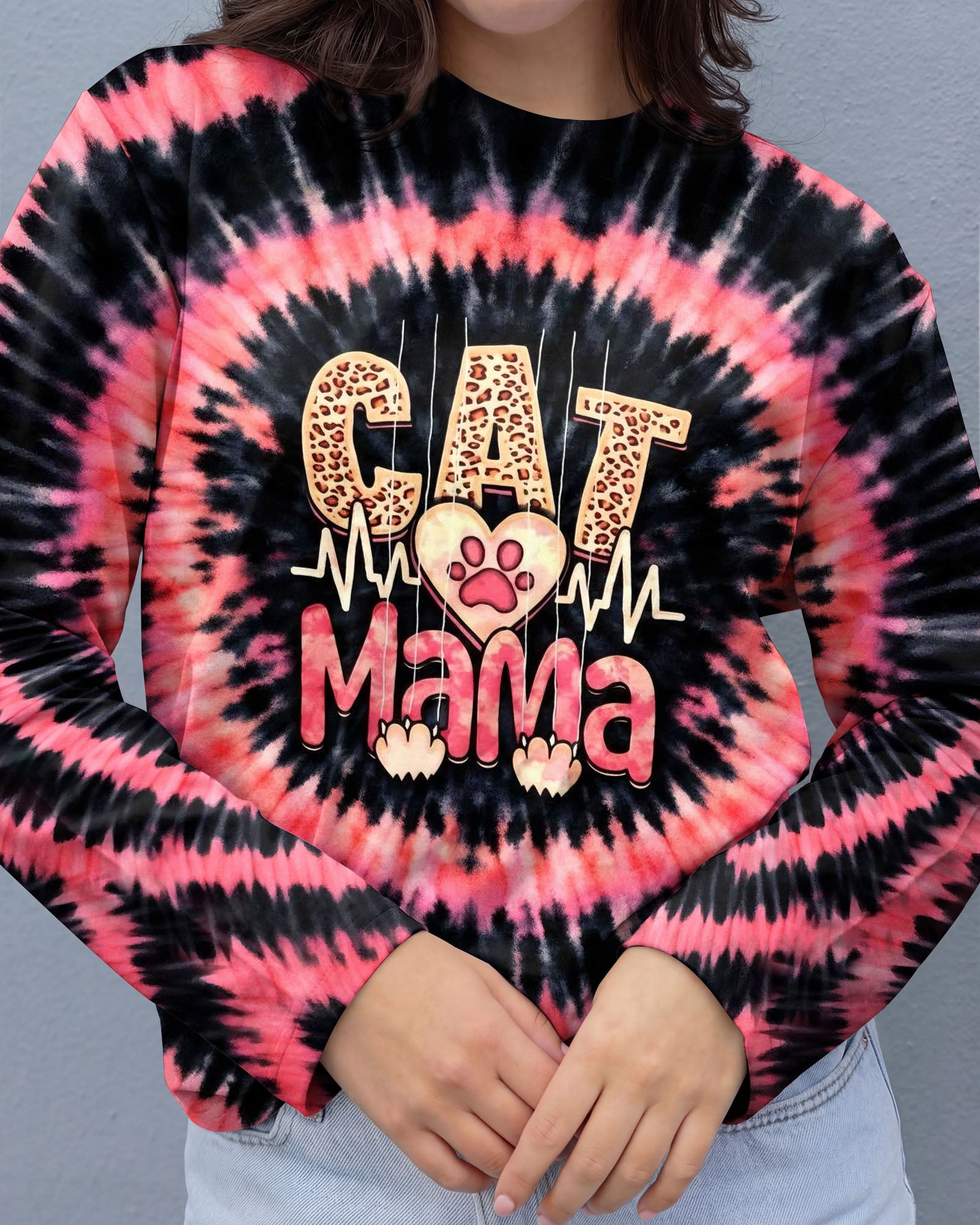 CAT MAMA HEARTBEAT SWIRL ALL OVER PRINT - TLHG0403263