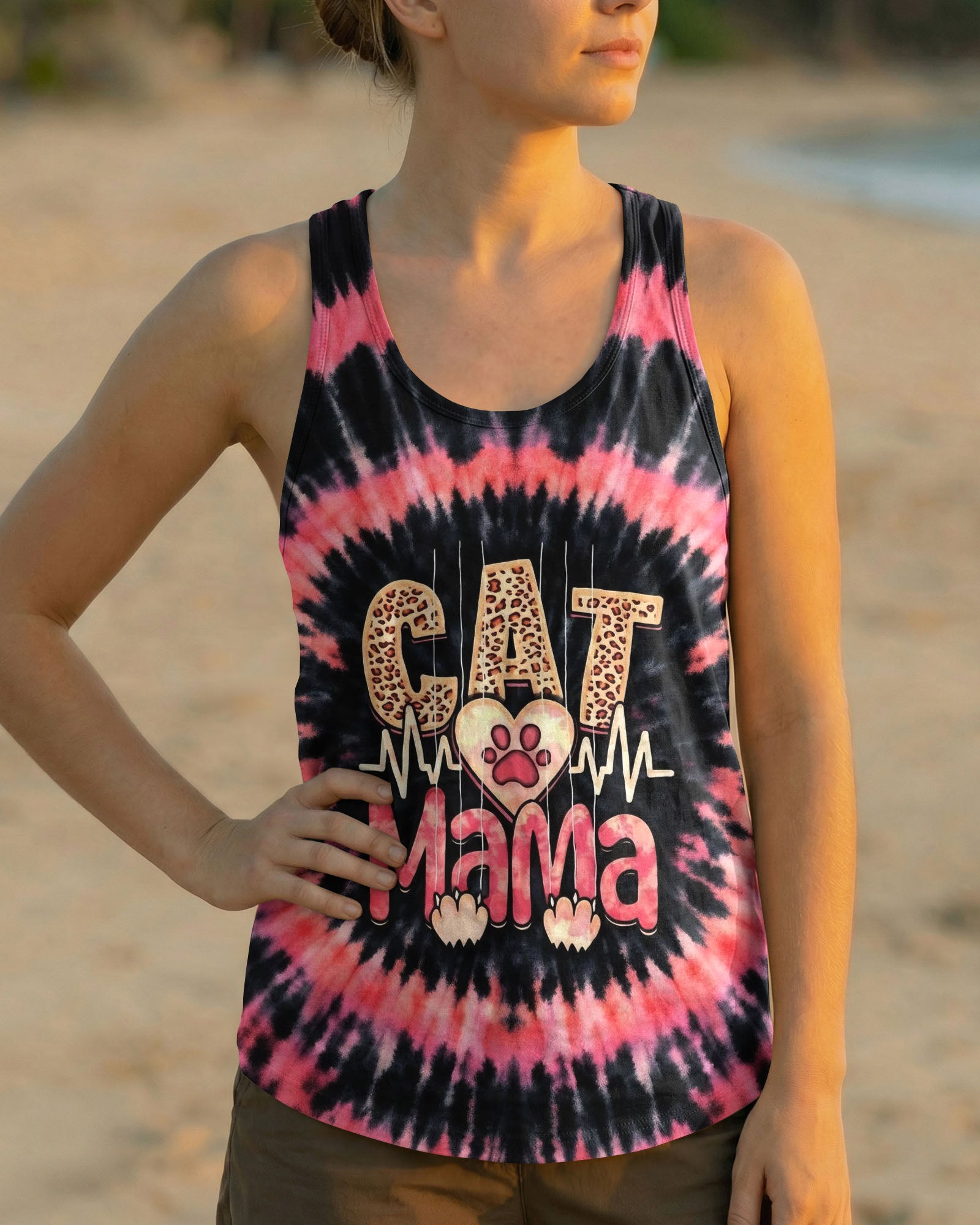 CAT MAMA HEARTBEAT SWIRL ALL OVER PRINT - TLHG0403263