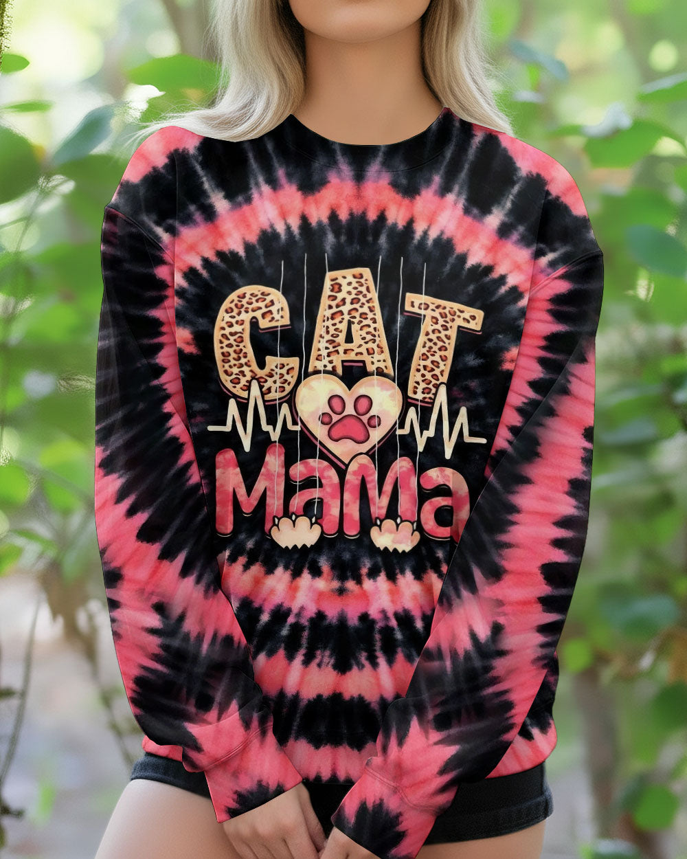 CAT MAMA HEARTBEAT SWIRL ALL OVER PRINT - TLHG0403263