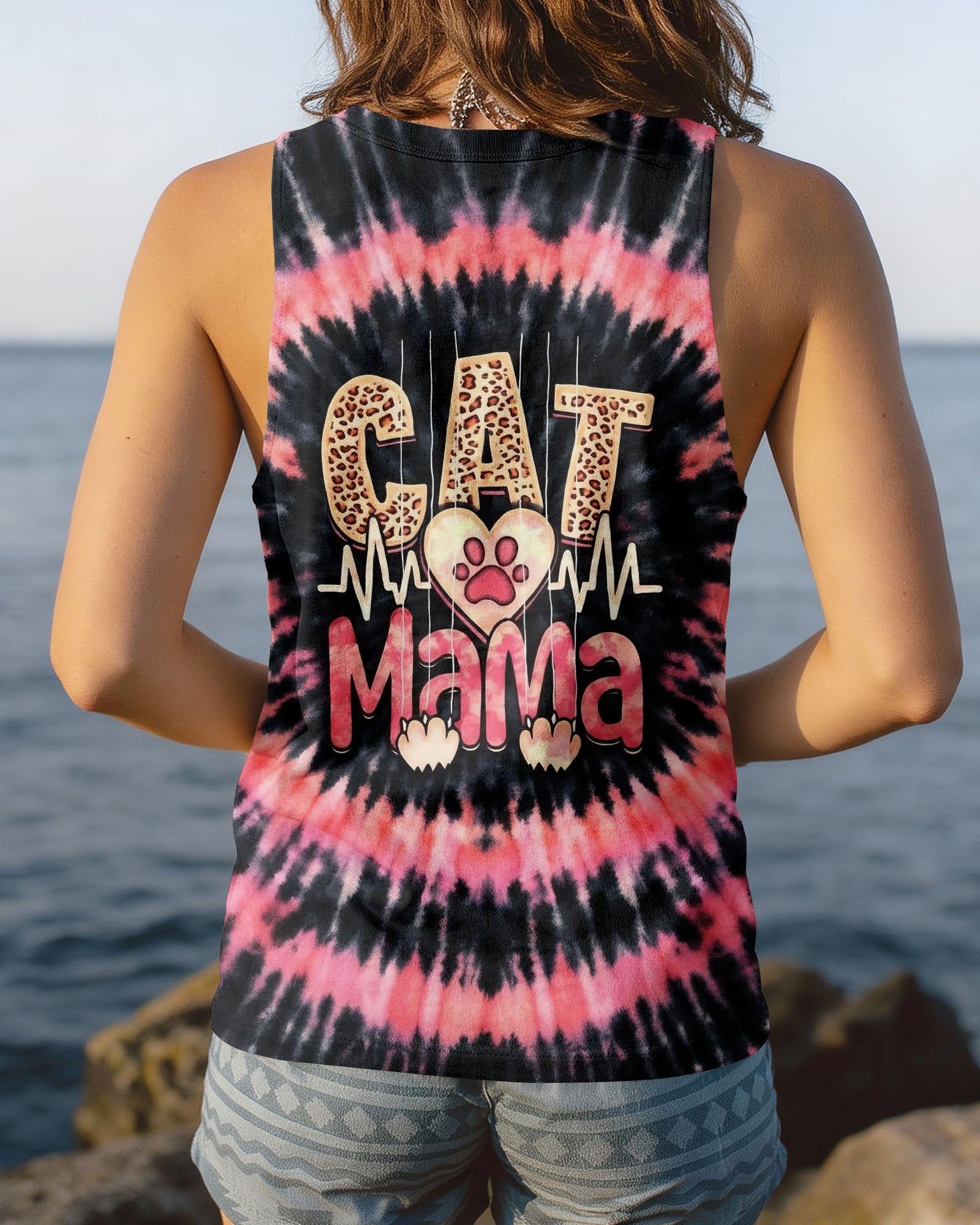 CAT MAMA HEARTBEAT SWIRL ALL OVER PRINT - TLHG0403263