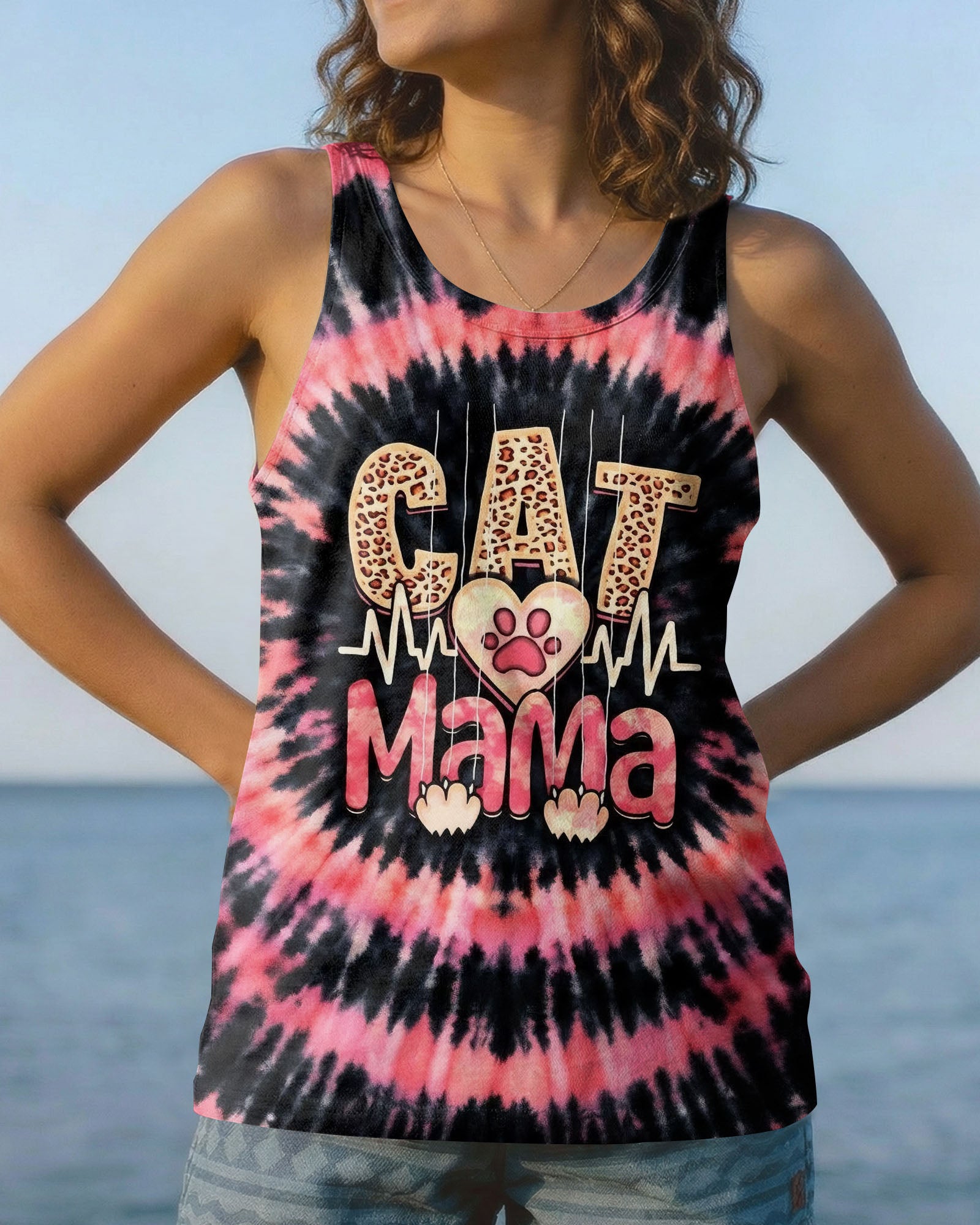 CAT MAMA HEARTBEAT SWIRL ALL OVER PRINT - TLHG0403263