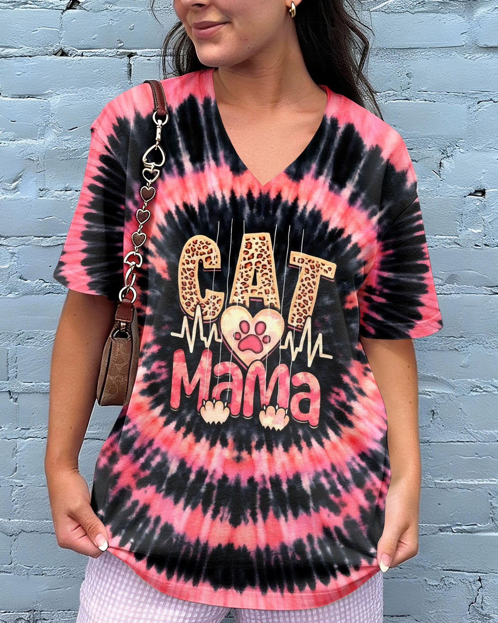 CAT MAMA HEARTBEAT SWIRL ALL OVER PRINT - TLHG0403263