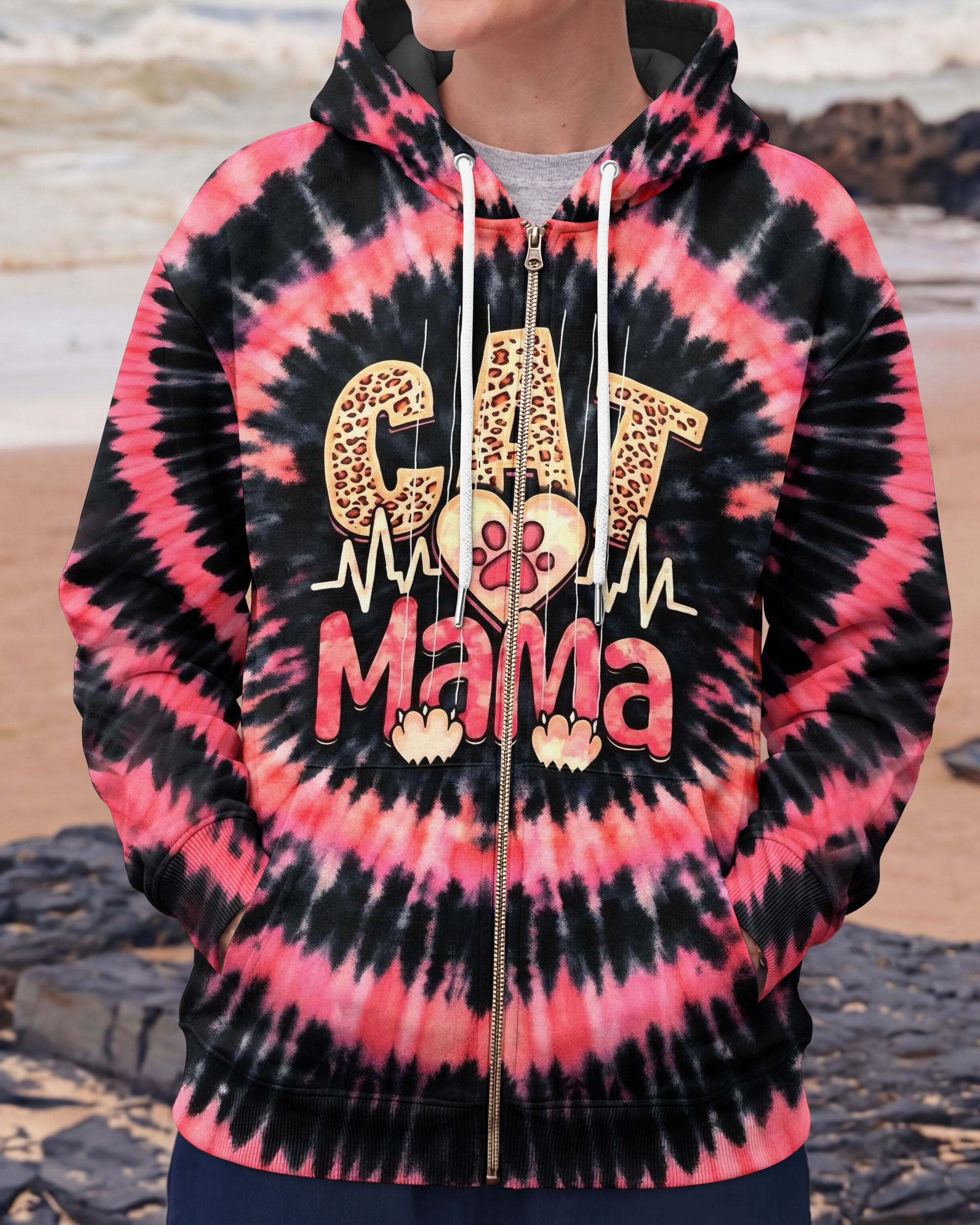 CAT MAMA HEARTBEAT SWIRL ALL OVER PRINT - TLHG0403263