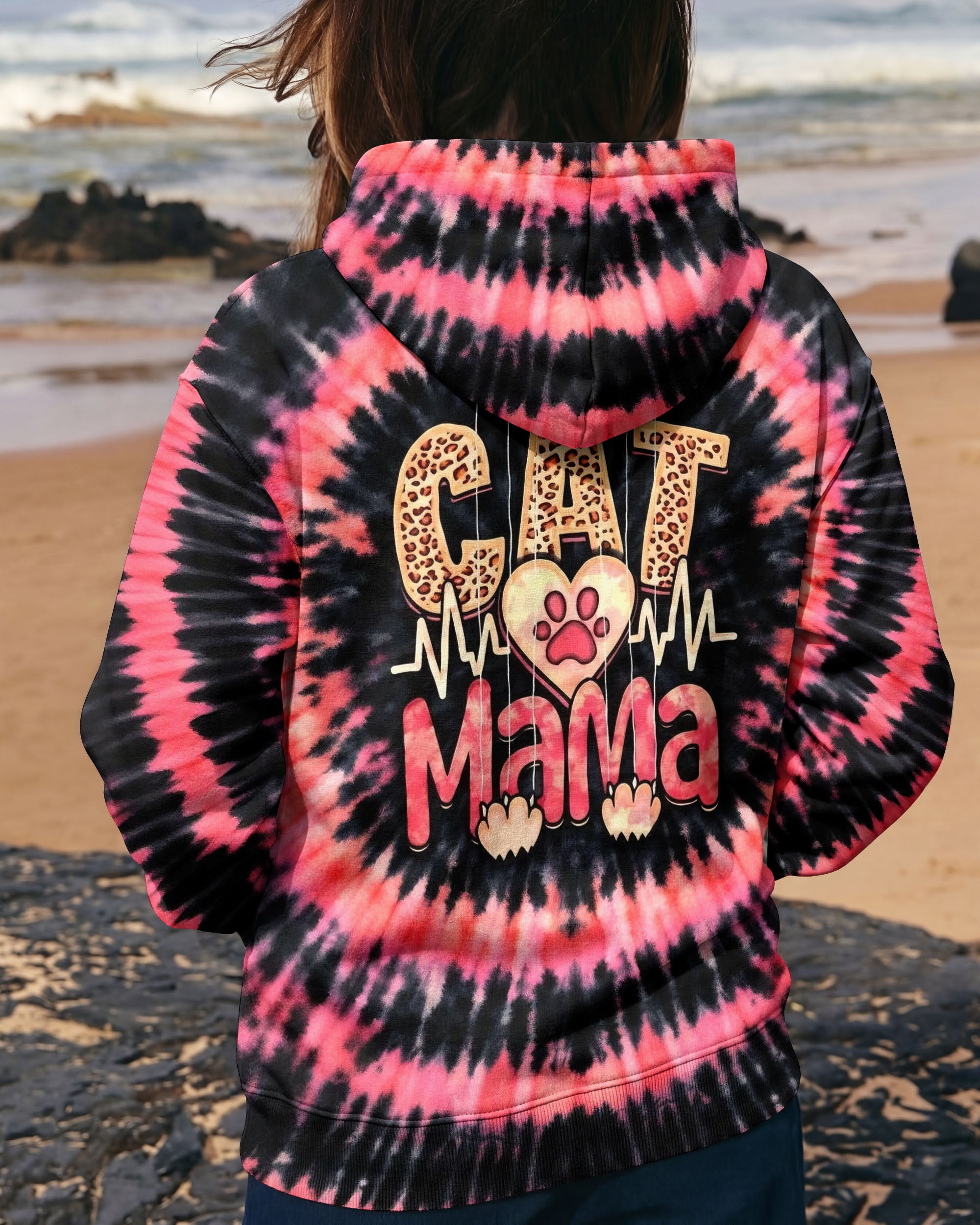 CAT MAMA HEARTBEAT SWIRL ALL OVER PRINT - TLHG0403263