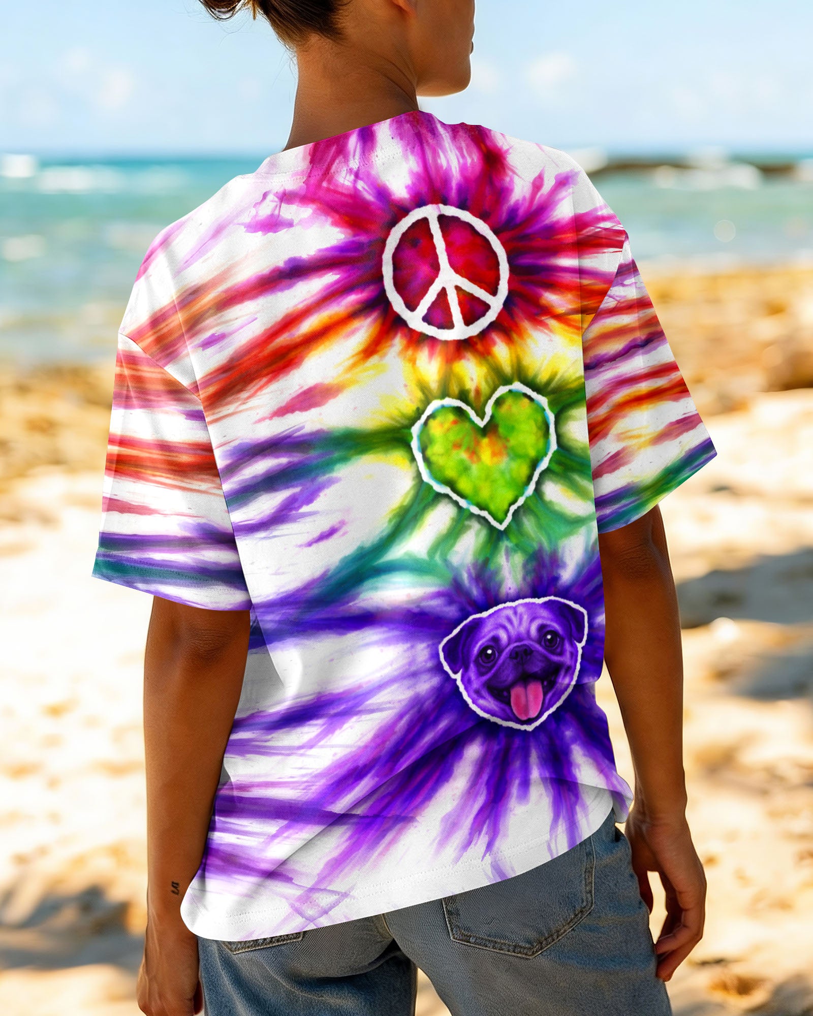 PEACE LOVE PUG DOG FACE SWIRL ALL OVER PRINT  - TLHG0704261