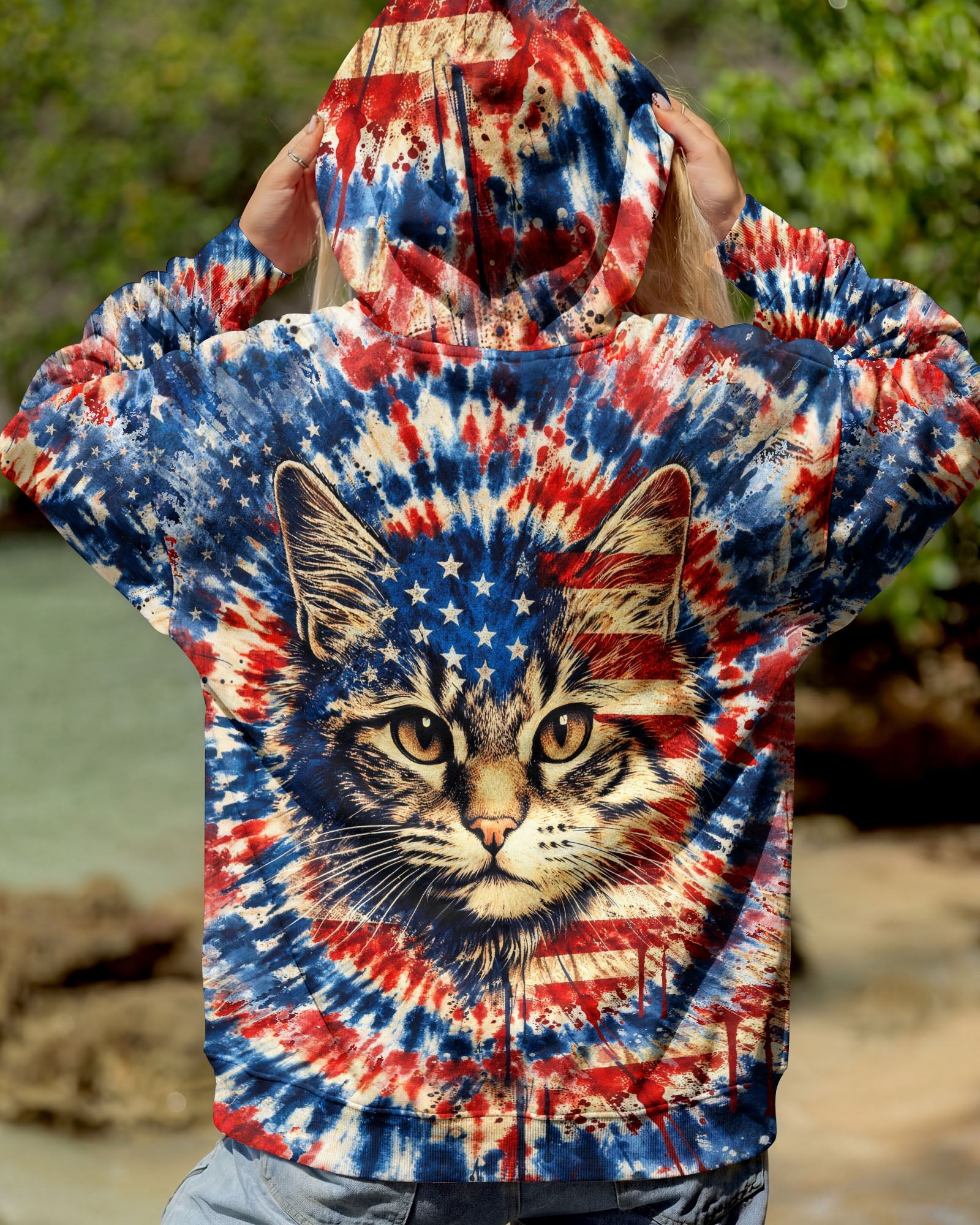 CAT RED WHITE & BLUE VINTAGE SWIRL ALL OVER PRINT - TLHG1003263