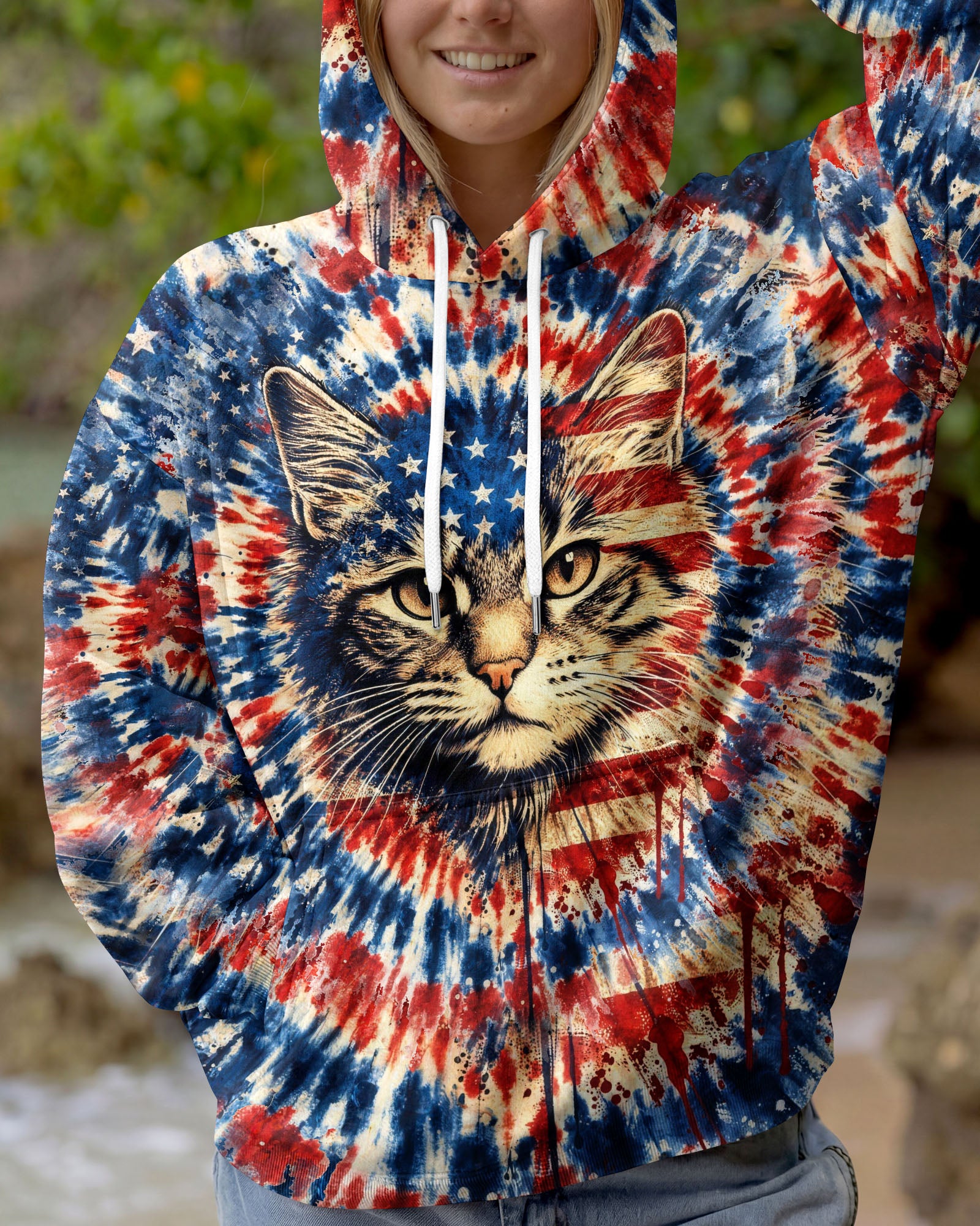 CAT RED WHITE & BLUE VINTAGE SWIRL ALL OVER PRINT - TLHG1003263