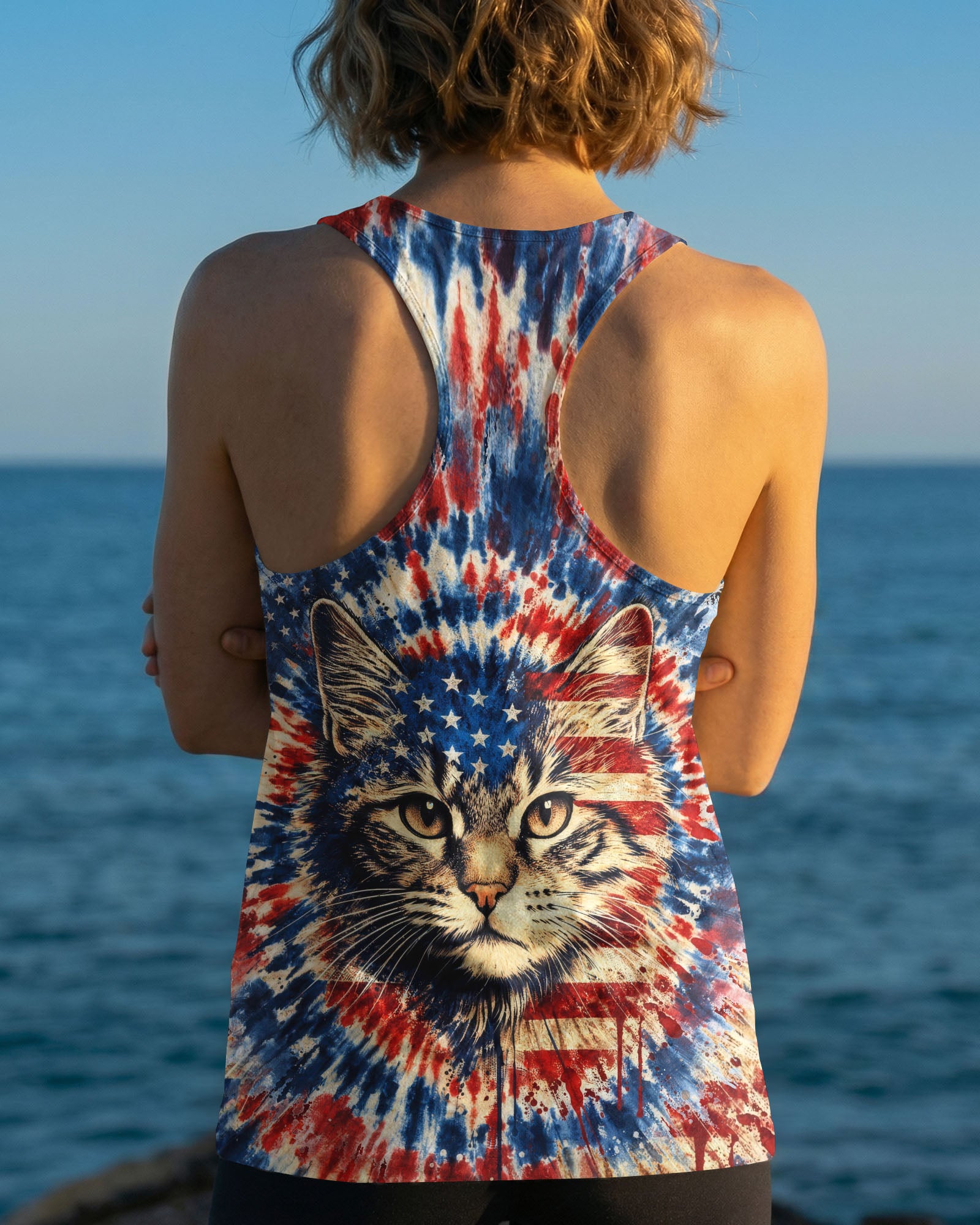 CAT RED WHITE & BLUE VINTAGE SWIRL ALL OVER PRINT - TLHG1003263