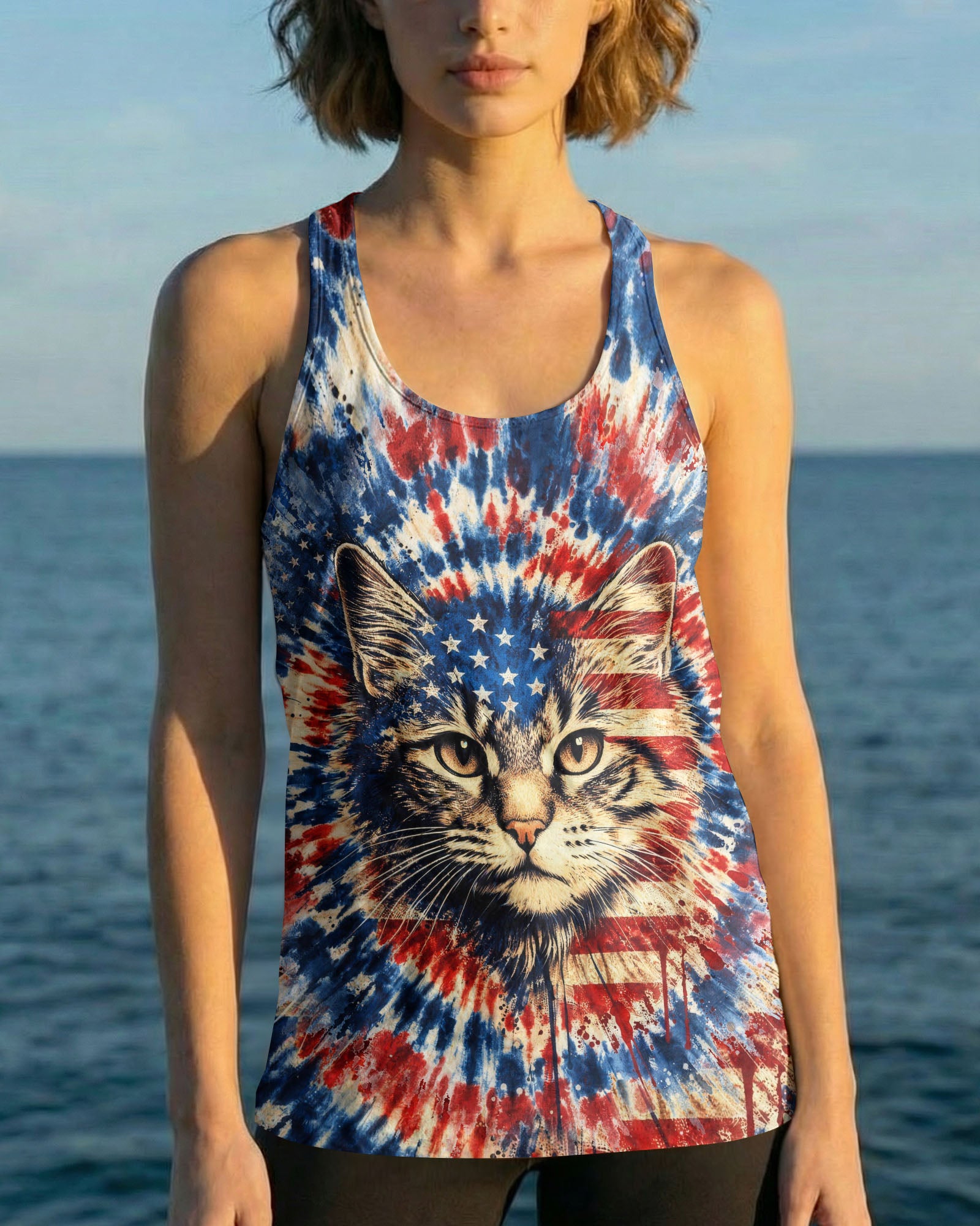 CAT RED WHITE & BLUE VINTAGE SWIRL ALL OVER PRINT - TLHG1003263