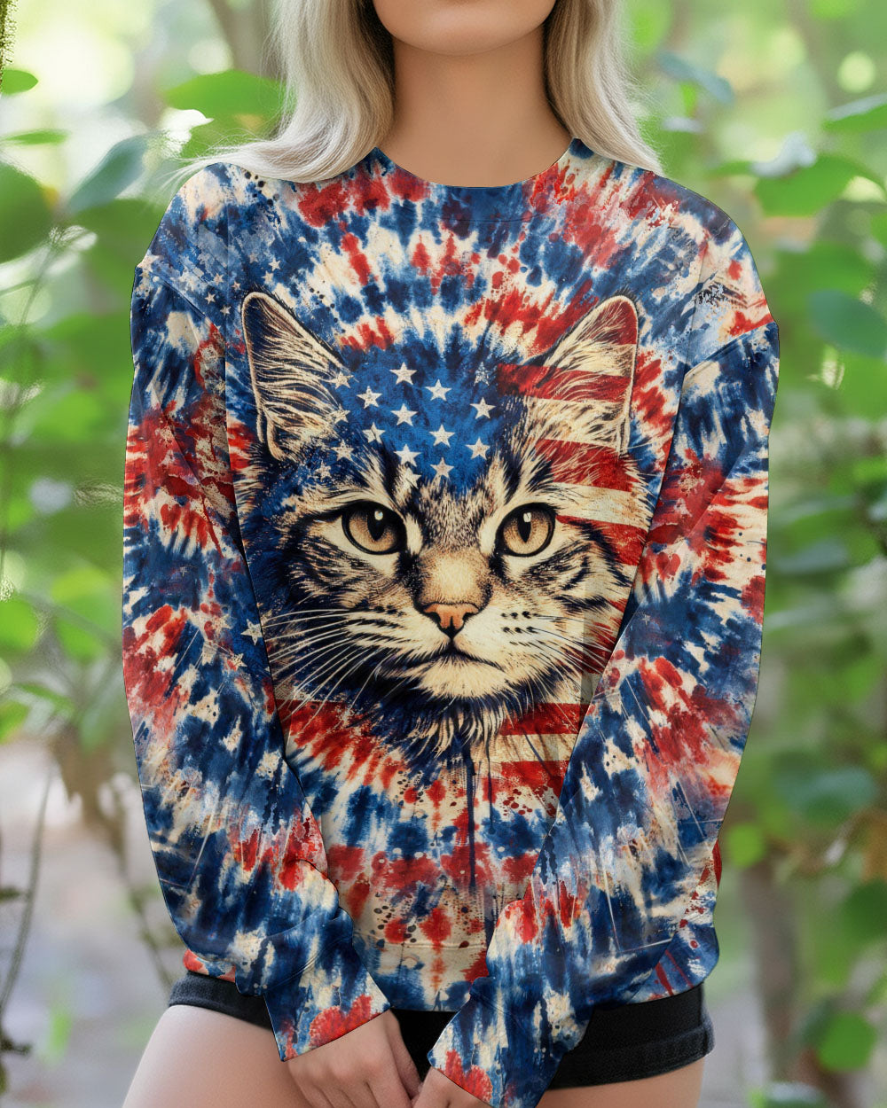 CAT RED WHITE & BLUE VINTAGE SWIRL ALL OVER PRINT - TLHG1003263