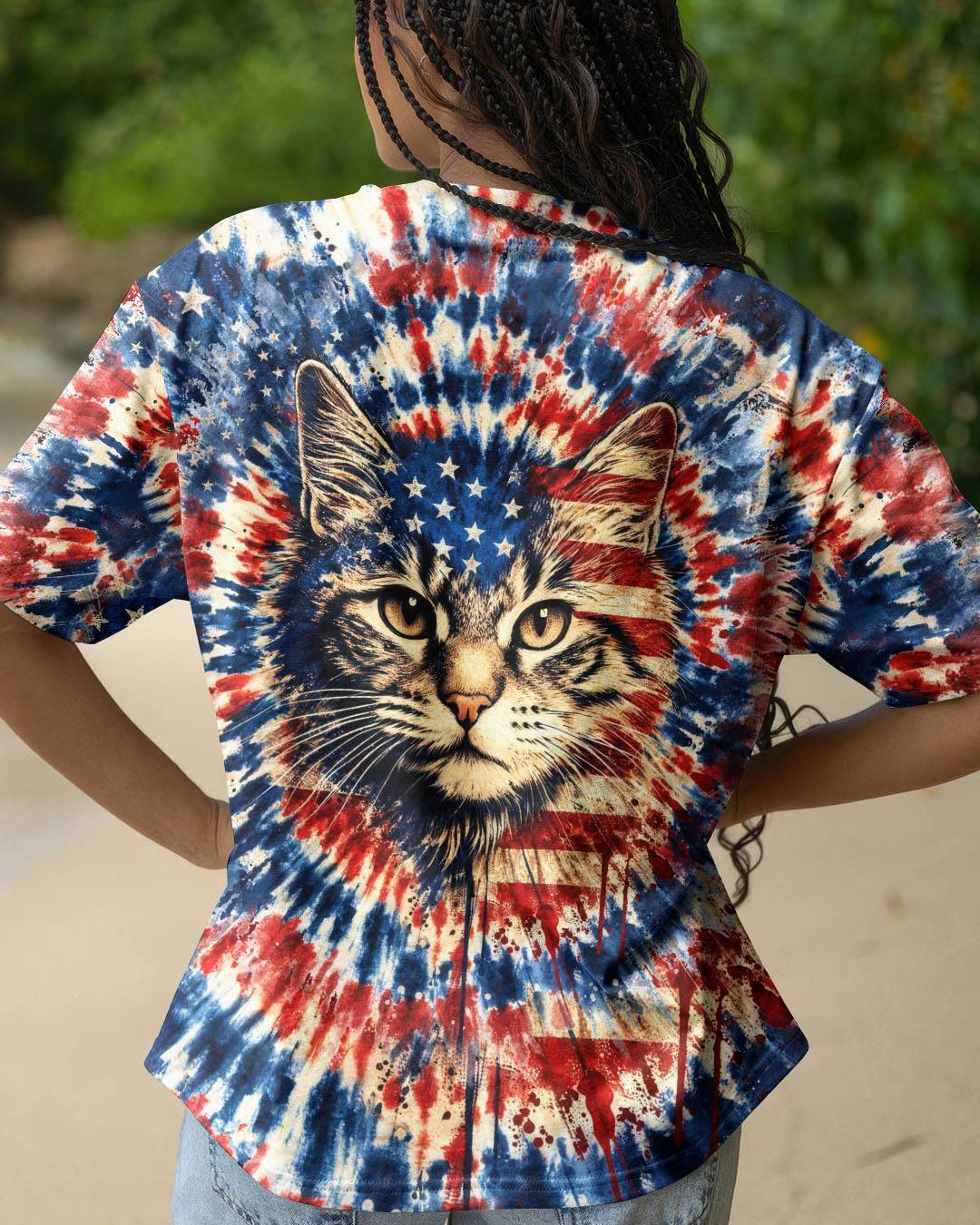 CAT RED WHITE & BLUE VINTAGE SWIRL ALL OVER PRINT - TLHG1003263