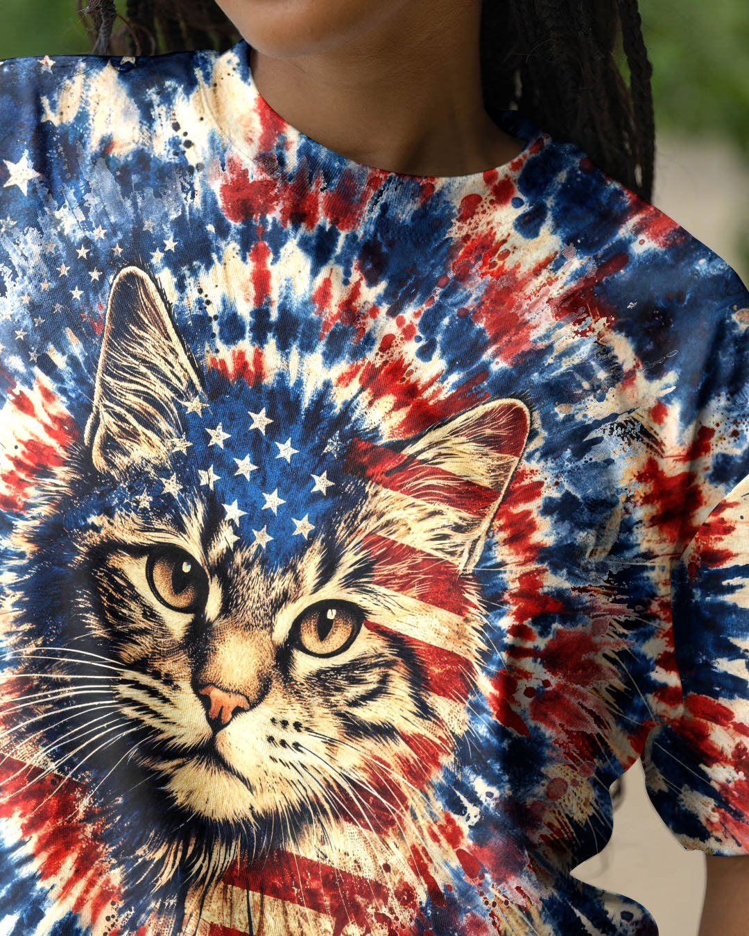 CAT RED WHITE & BLUE VINTAGE SWIRL ALL OVER PRINT - TLHG1003263