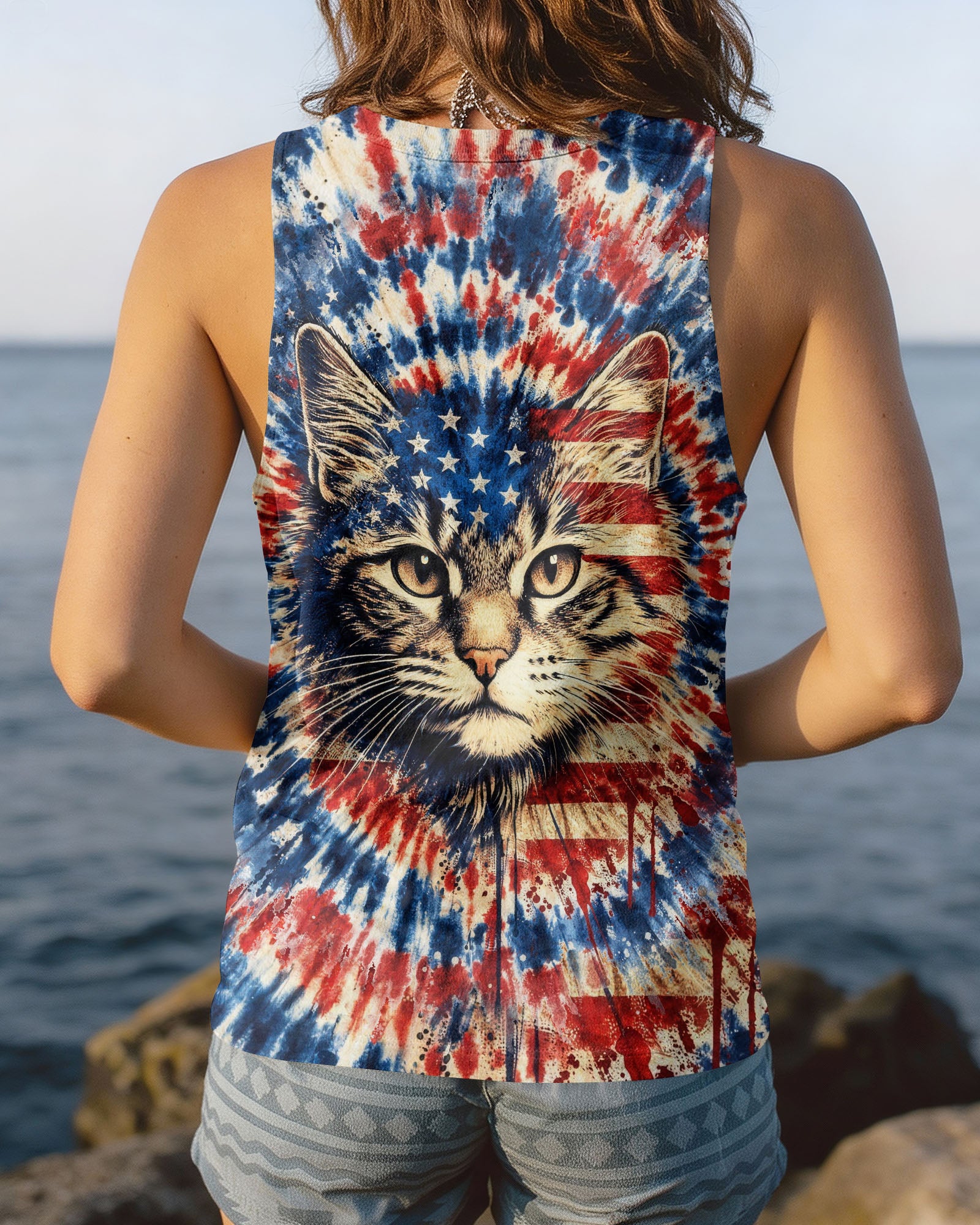 CAT RED WHITE & BLUE VINTAGE SWIRL ALL OVER PRINT - TLHG1003263